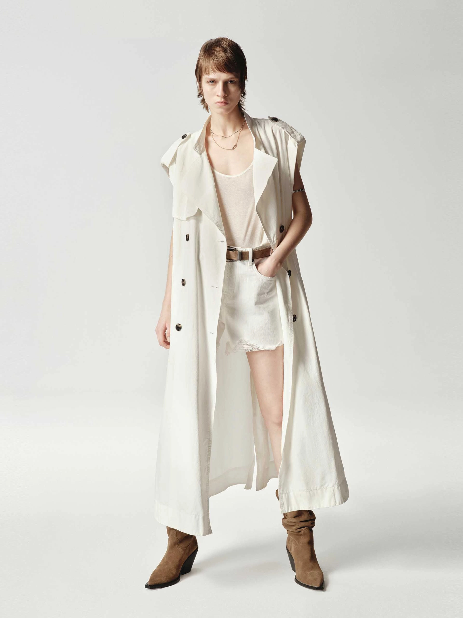 Sleeveless Back Slit Trench Coat Airflow Ventilation Pocket Details