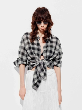 Drop Shoulder Checked Long Sleeves Shirt