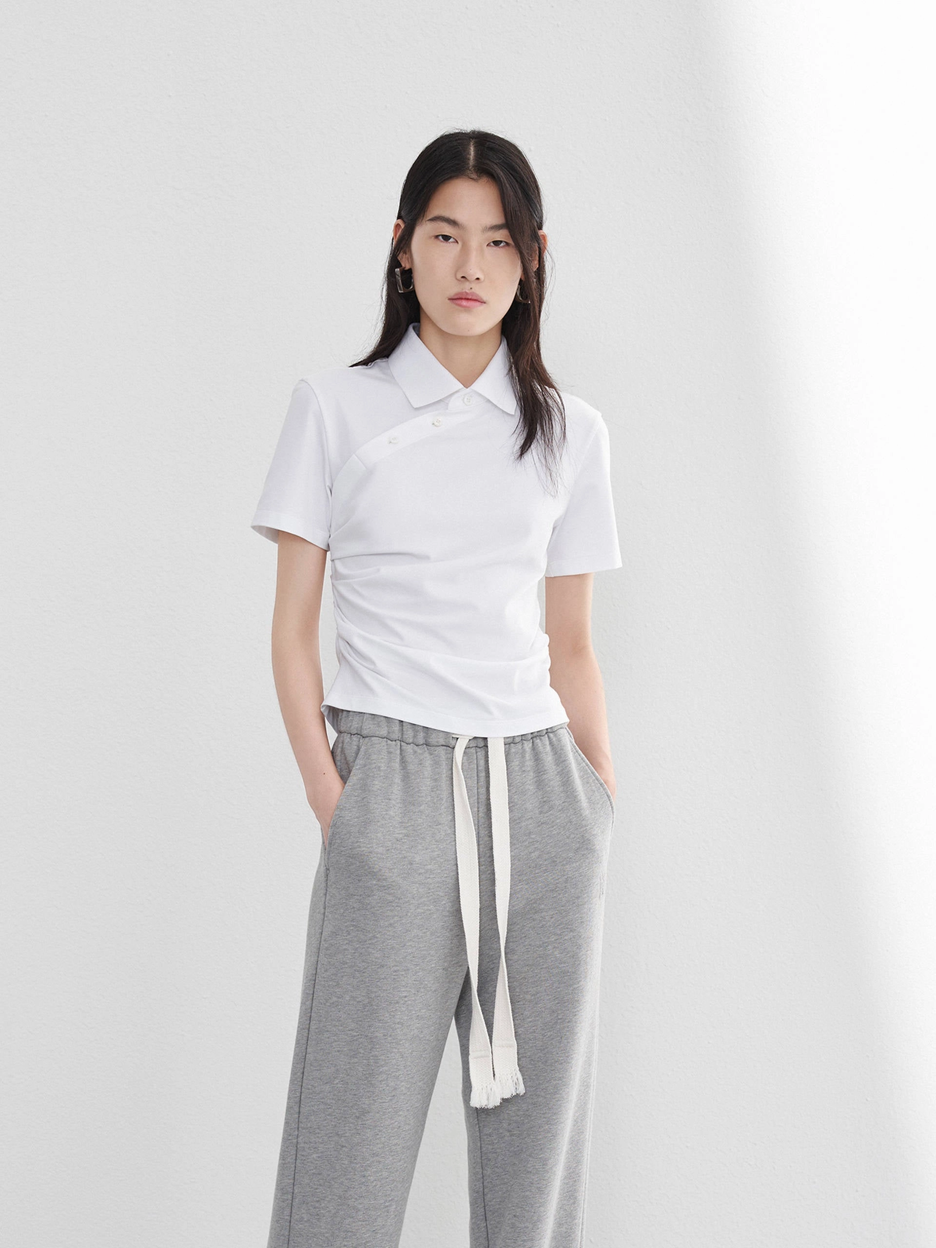 TemperatureRegulating Pleated Slanted Placket Top