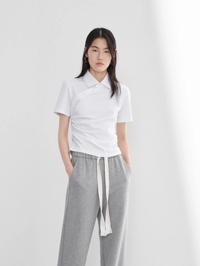 TemperatureRegulating Pleated Slanted Placket Top
