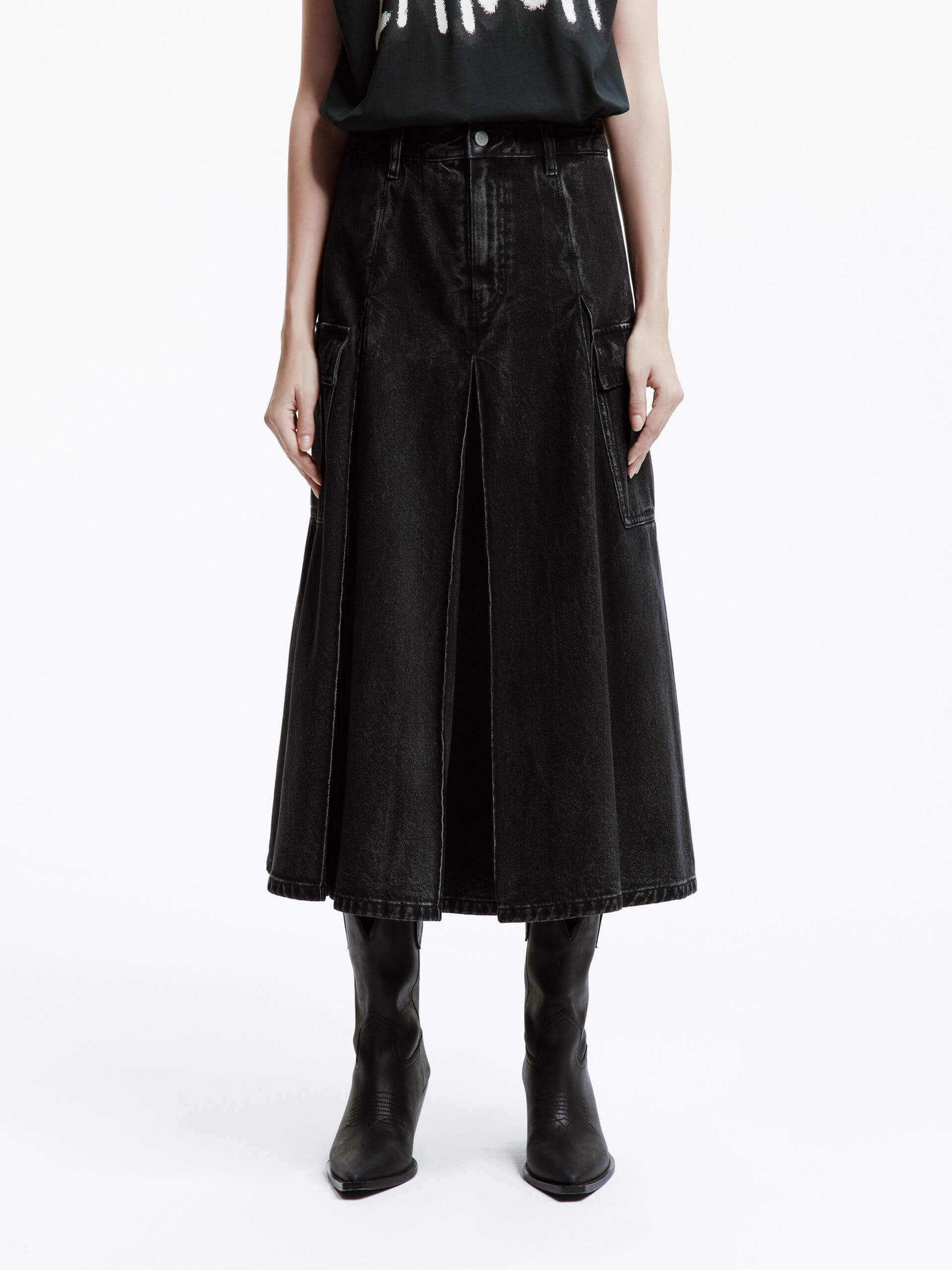 A-line Denim Midi Skirt No Gap Waist