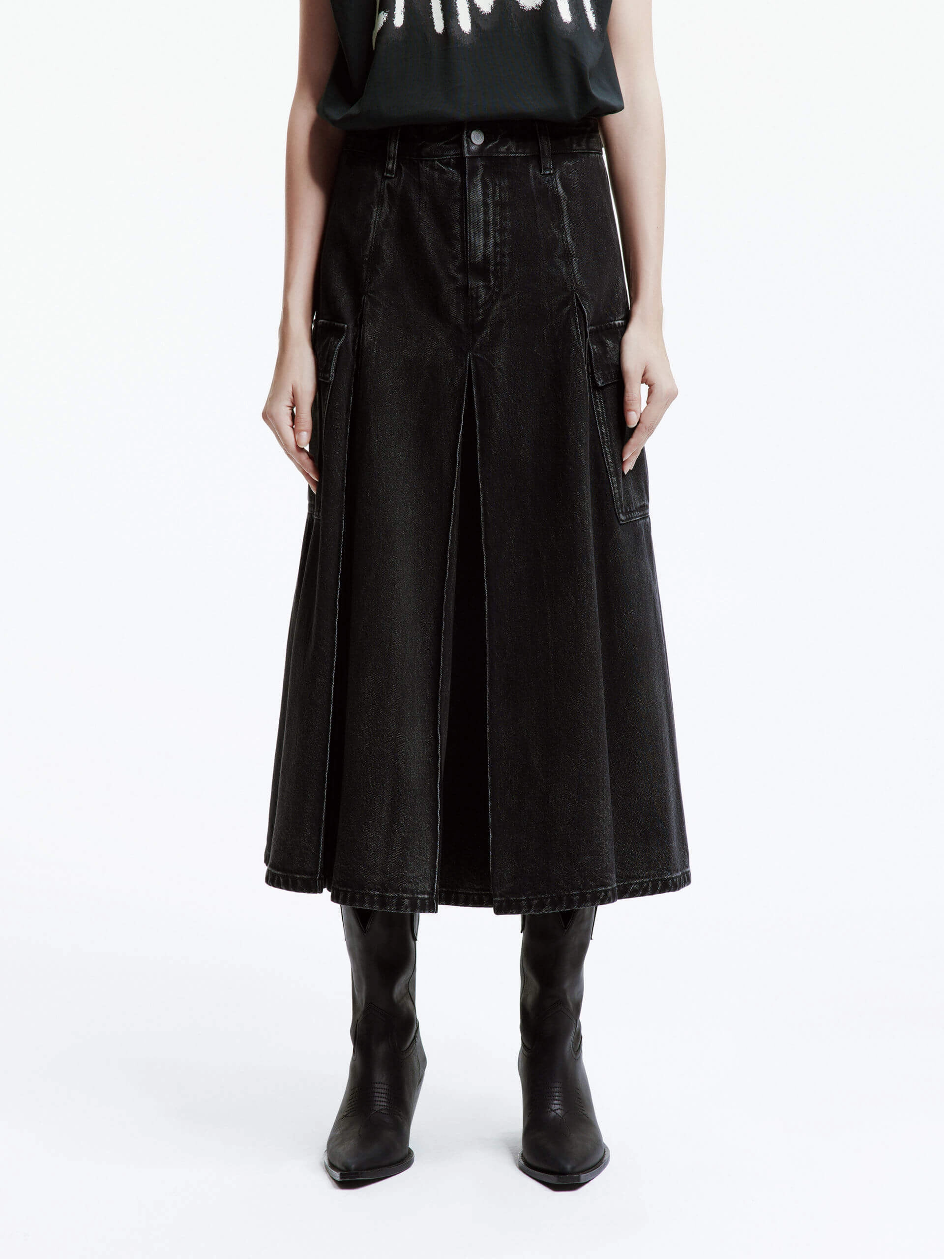 A-line Denim Midi Skirt EcoFriendlyMaterials Ultimate Wear