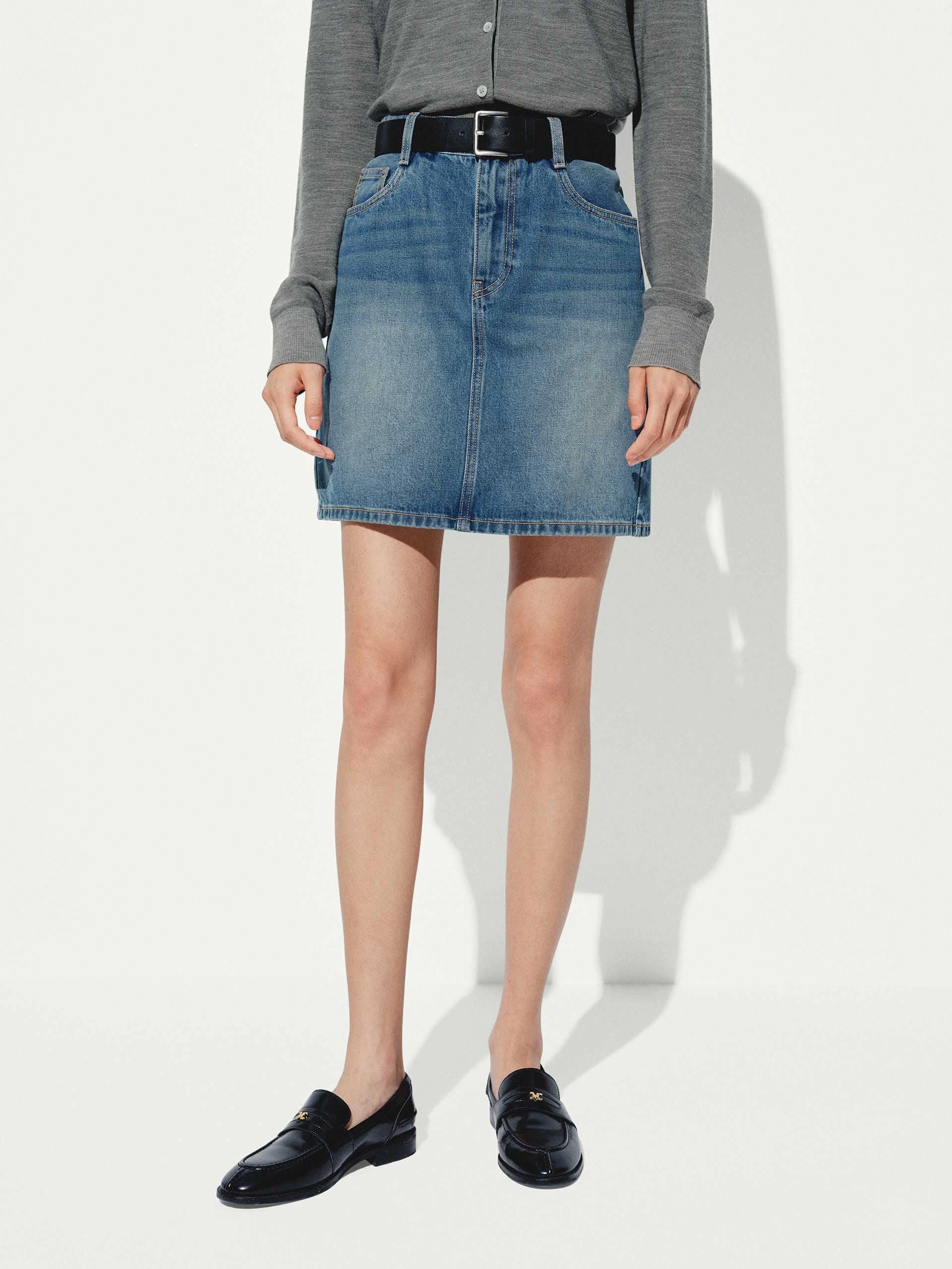 Compact Storage A-Line Denim Mini Skirt