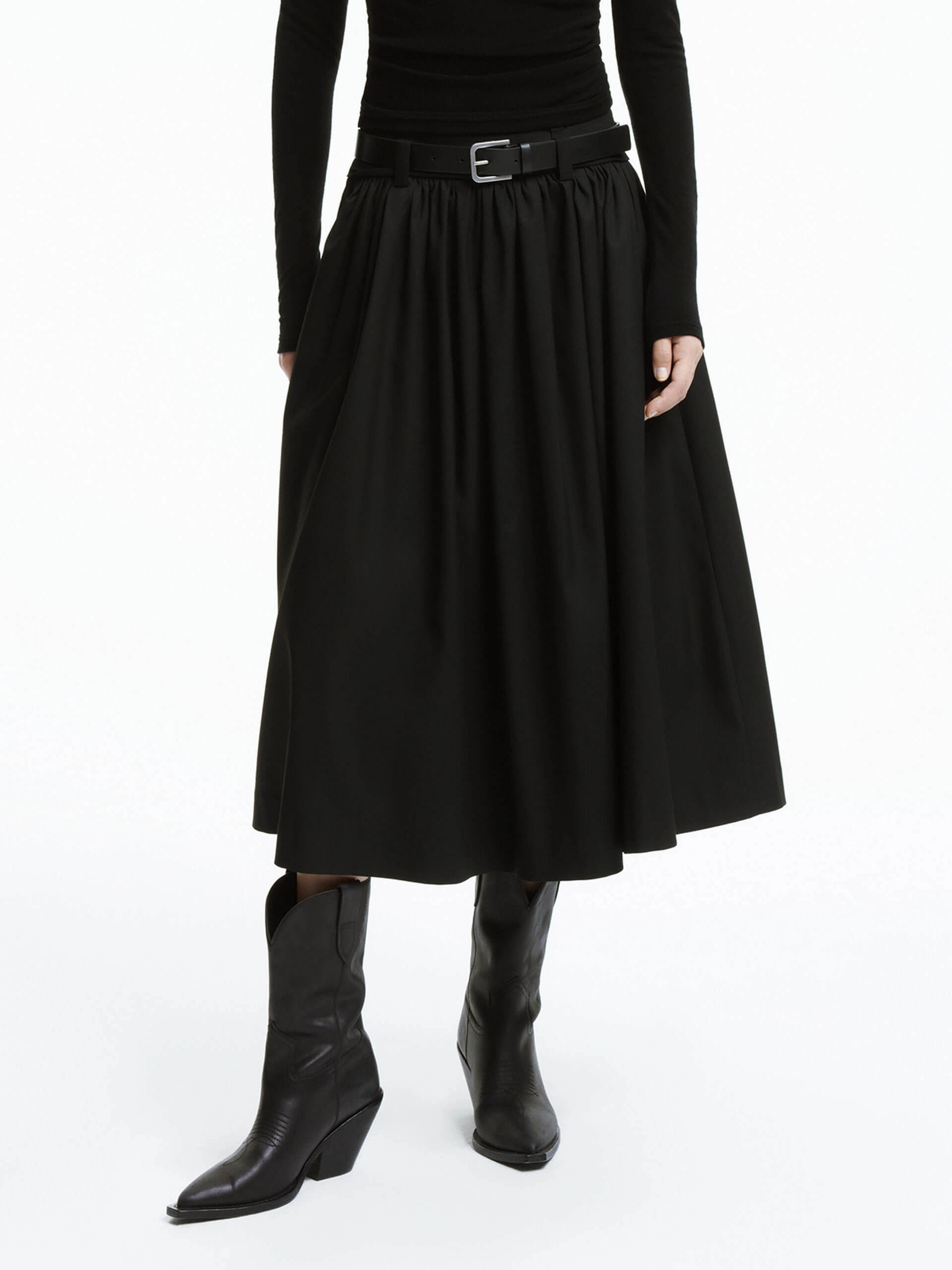 Temperature Regulating Rugged Comfort A-line Pleated Skirt with Belt