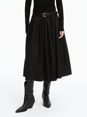 NoBuckleDesign Pull-on style A-line Pleated Skirt with Belt