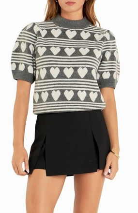 Lovin You Short Sleeve Sweater In Charcoal/white Cold-Weather Layer Winter Must-Have Knit