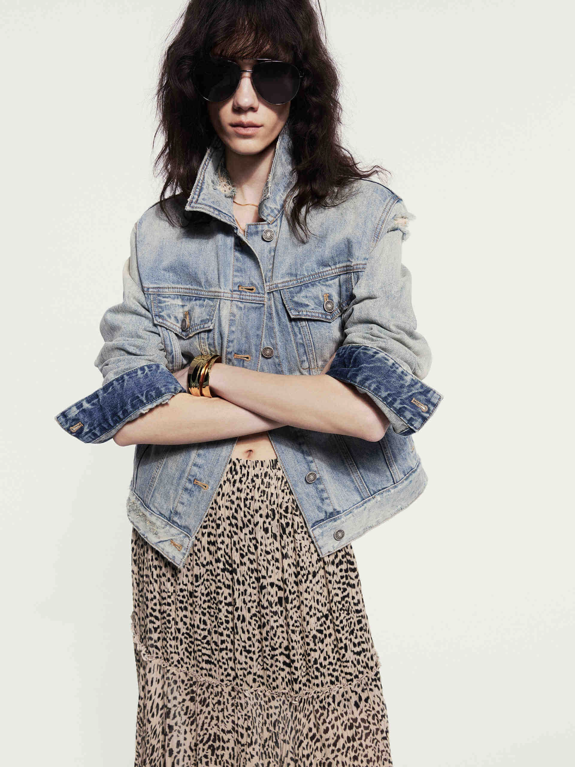 Destroyed Detail Cotton Jacket Adjustable Cuffs