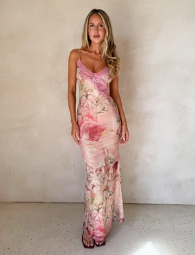 LYRE MAXI DRESS - WATERCOLOUR FLORAL Sculpted Detail