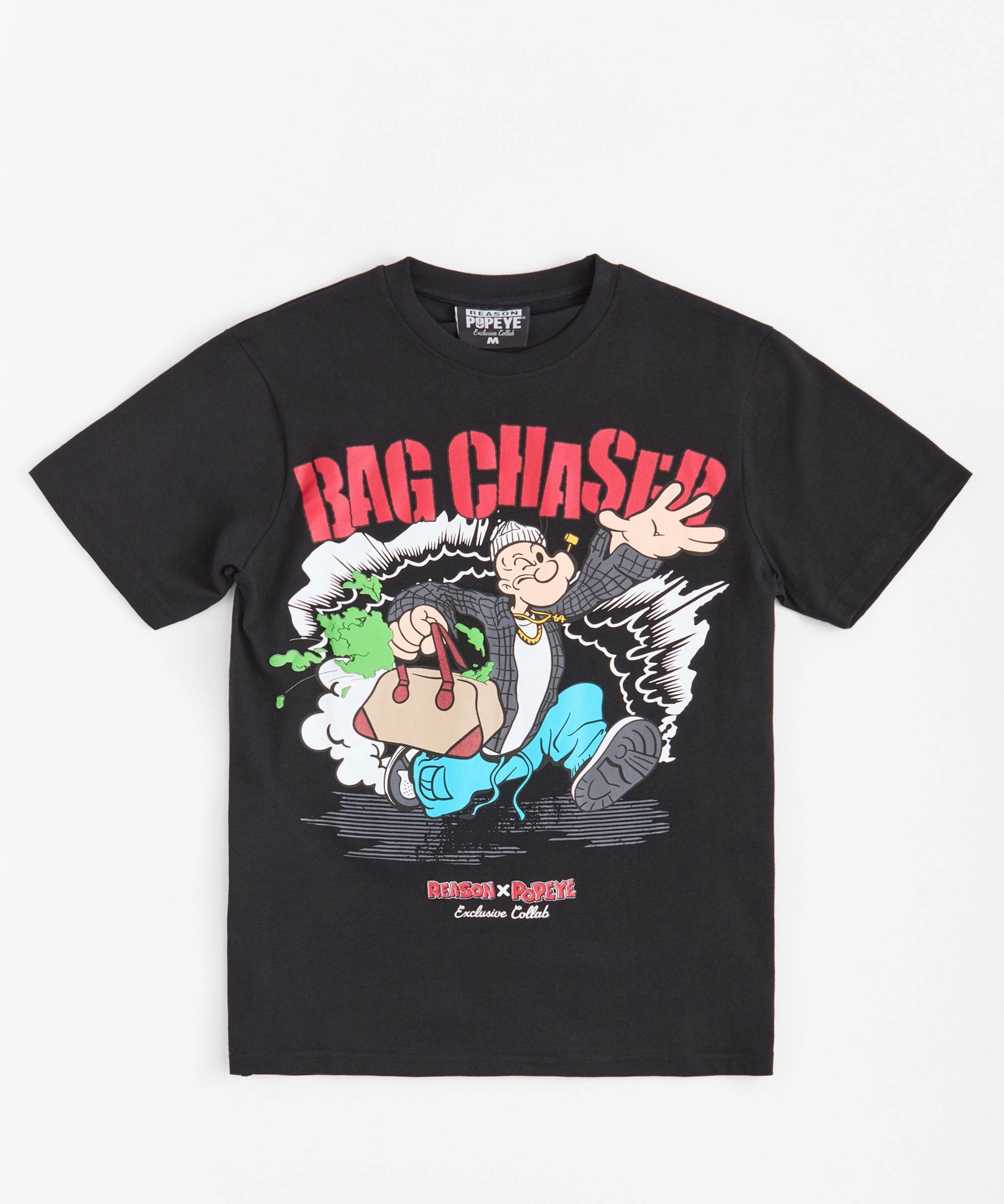 Sporty T-shirt Popeye Bag Chaser Short Sleeve Tee - Black