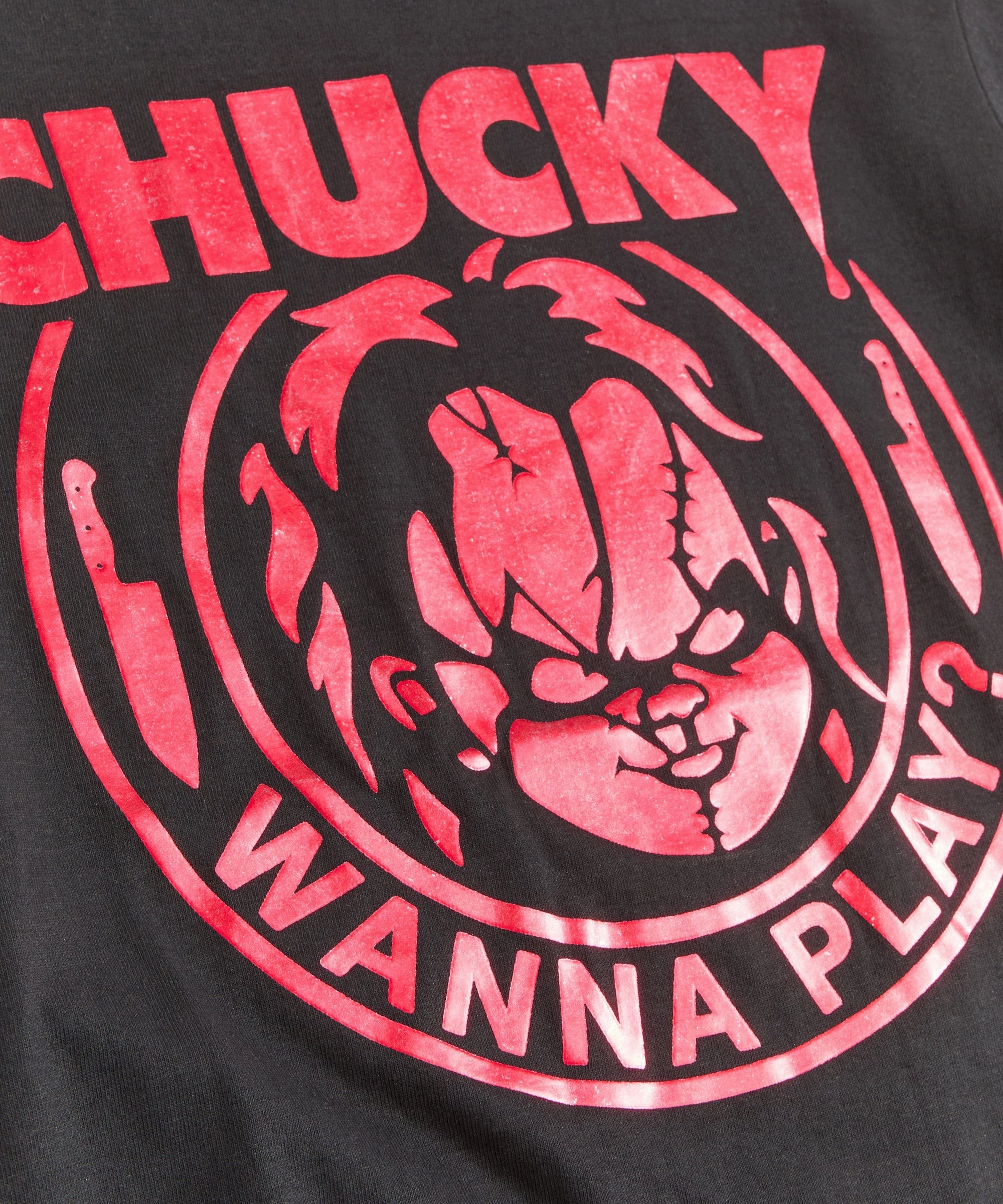 Anti Pilling Treatment Chucky Metallic Foil Short Sleeve Tee - Black