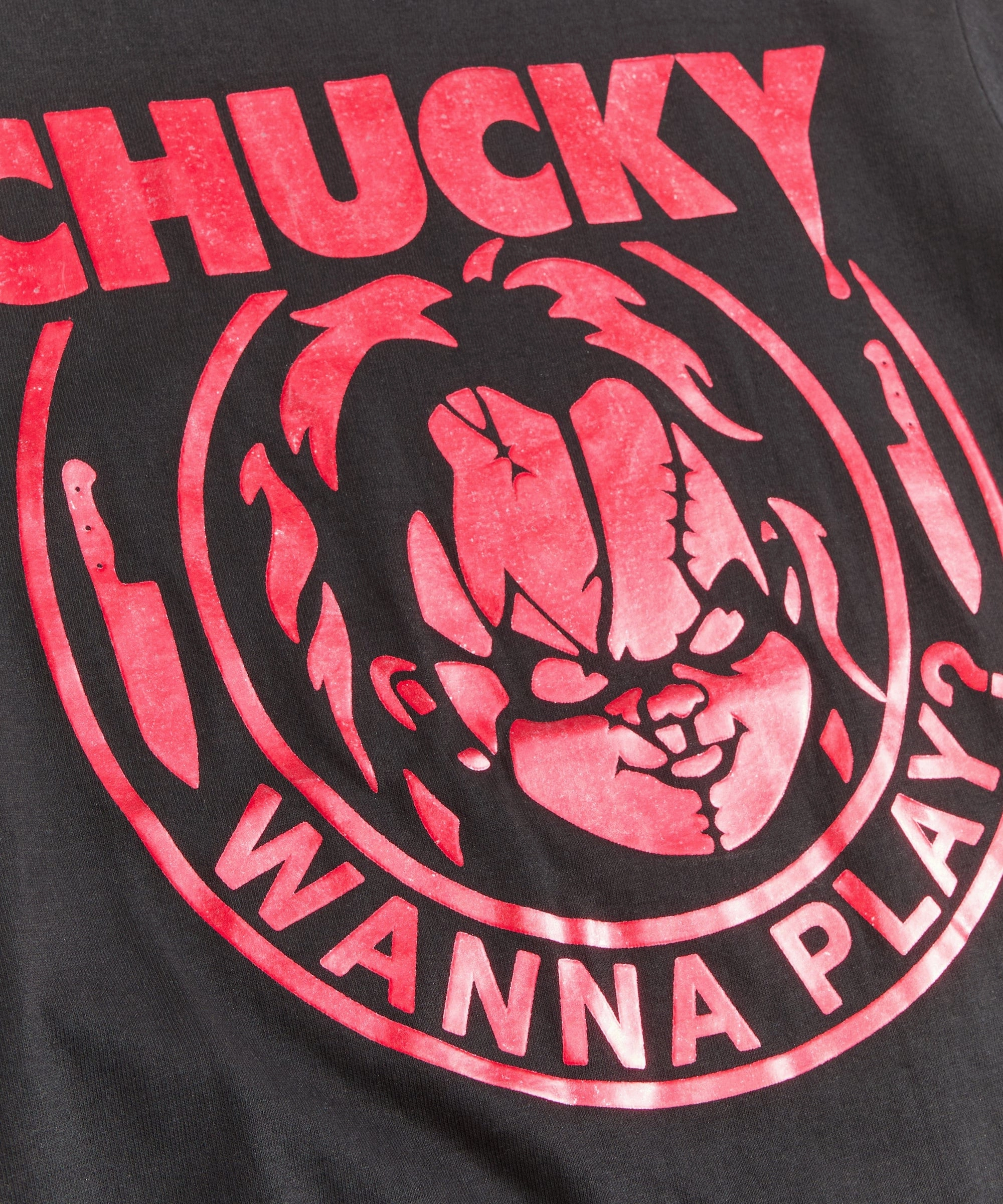 Chucky Metallic Foil Short Sleeve Tee - Black SoftFeel Fabric Lightweight Blouse