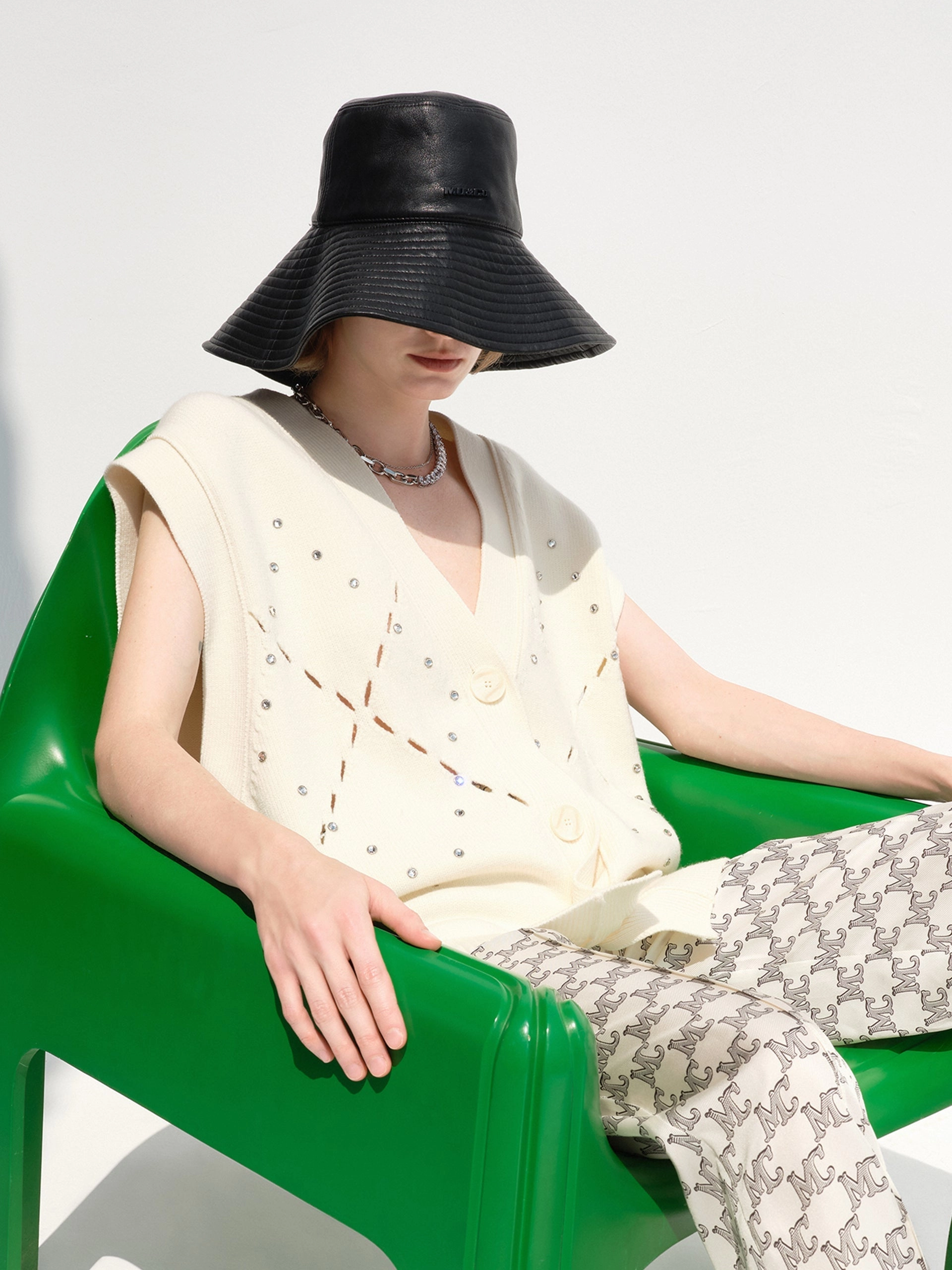NonIrritating Seams RelaxedNeckline Wool-blend Diamond Cutout Knit Vest