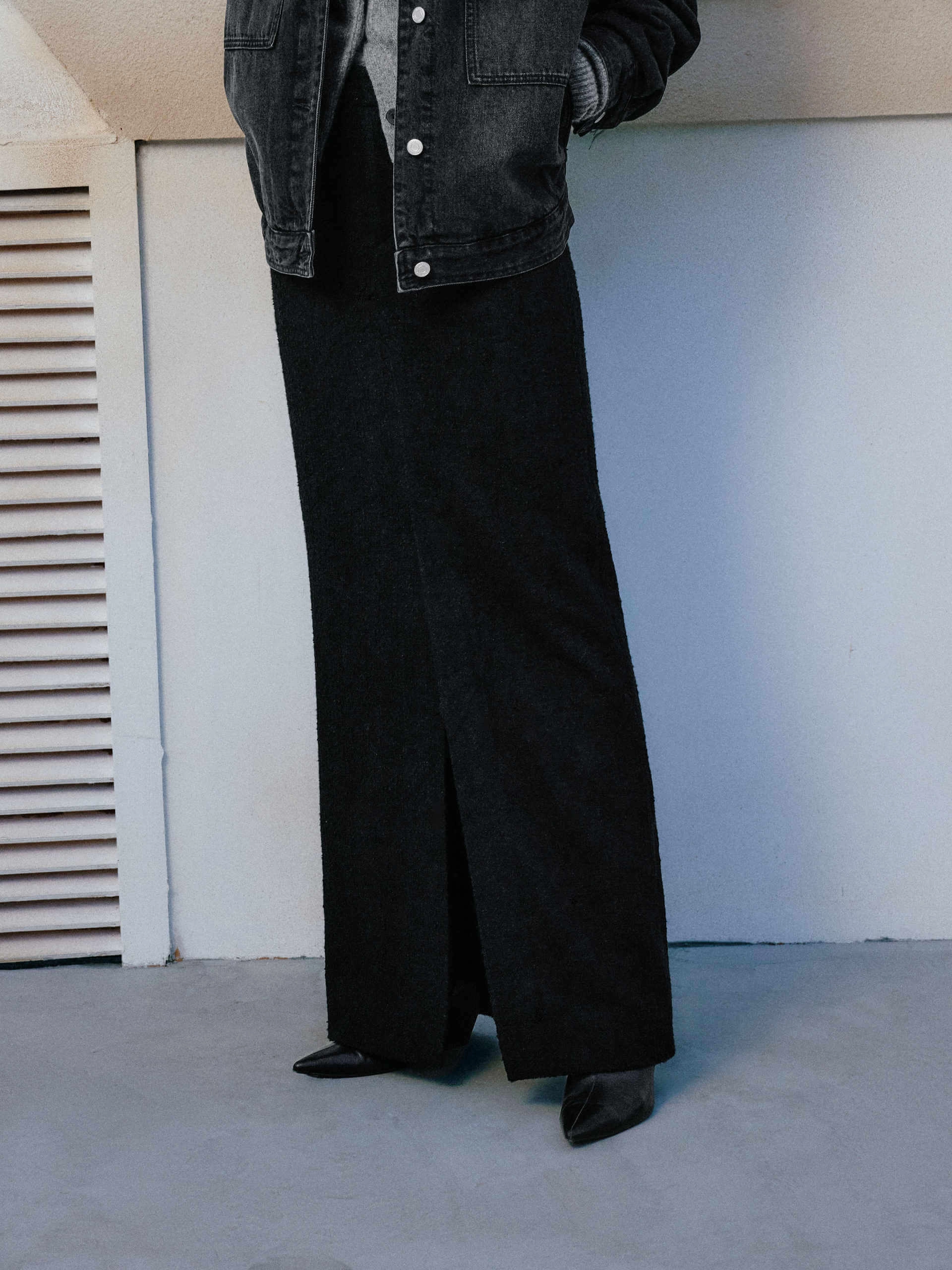 Front Slit Wool Blend Skirt Cozy Stretch Light Coverage