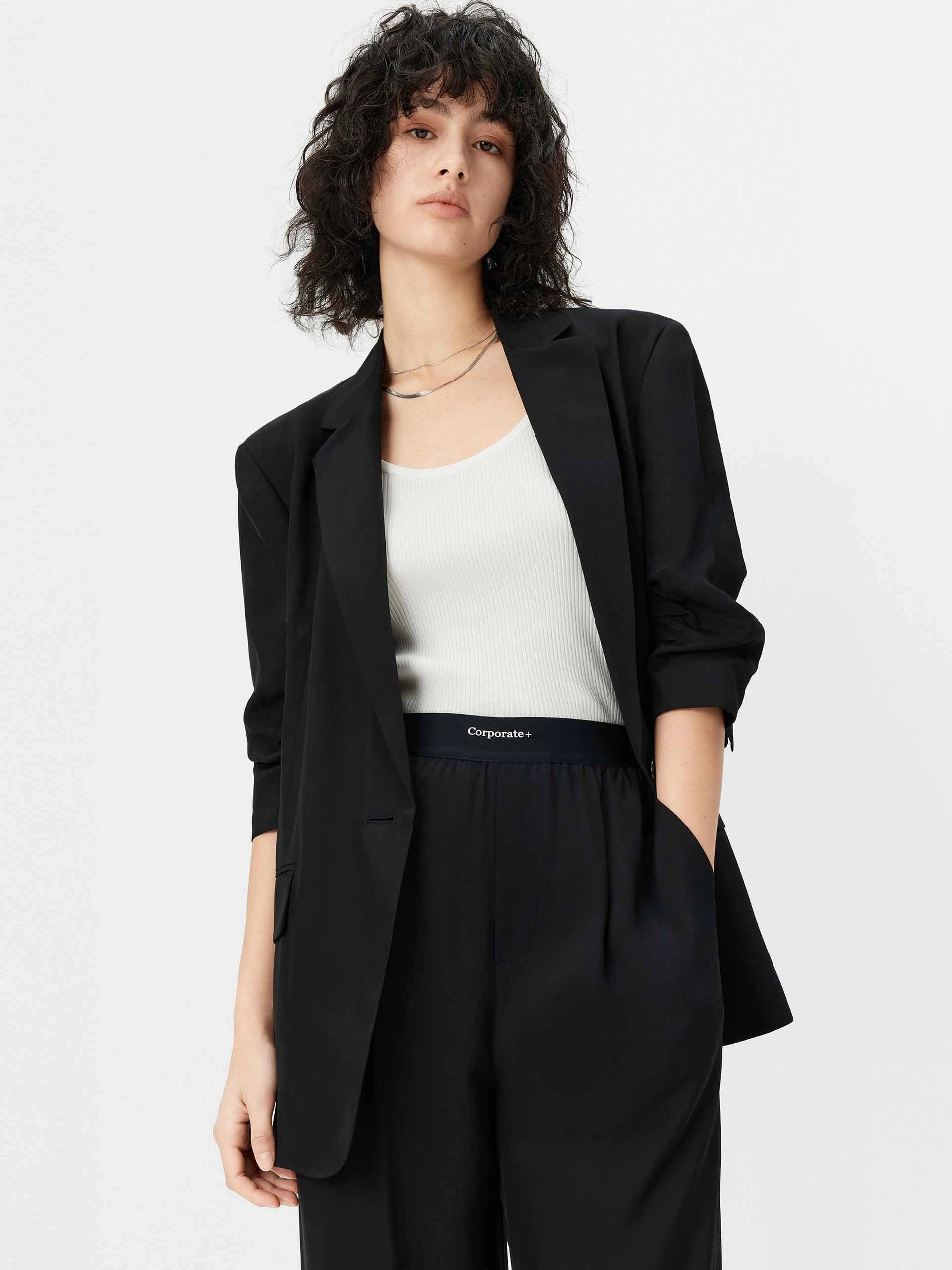Reinforced Elbow Patches Padded Shoulders Relaxed Blazer