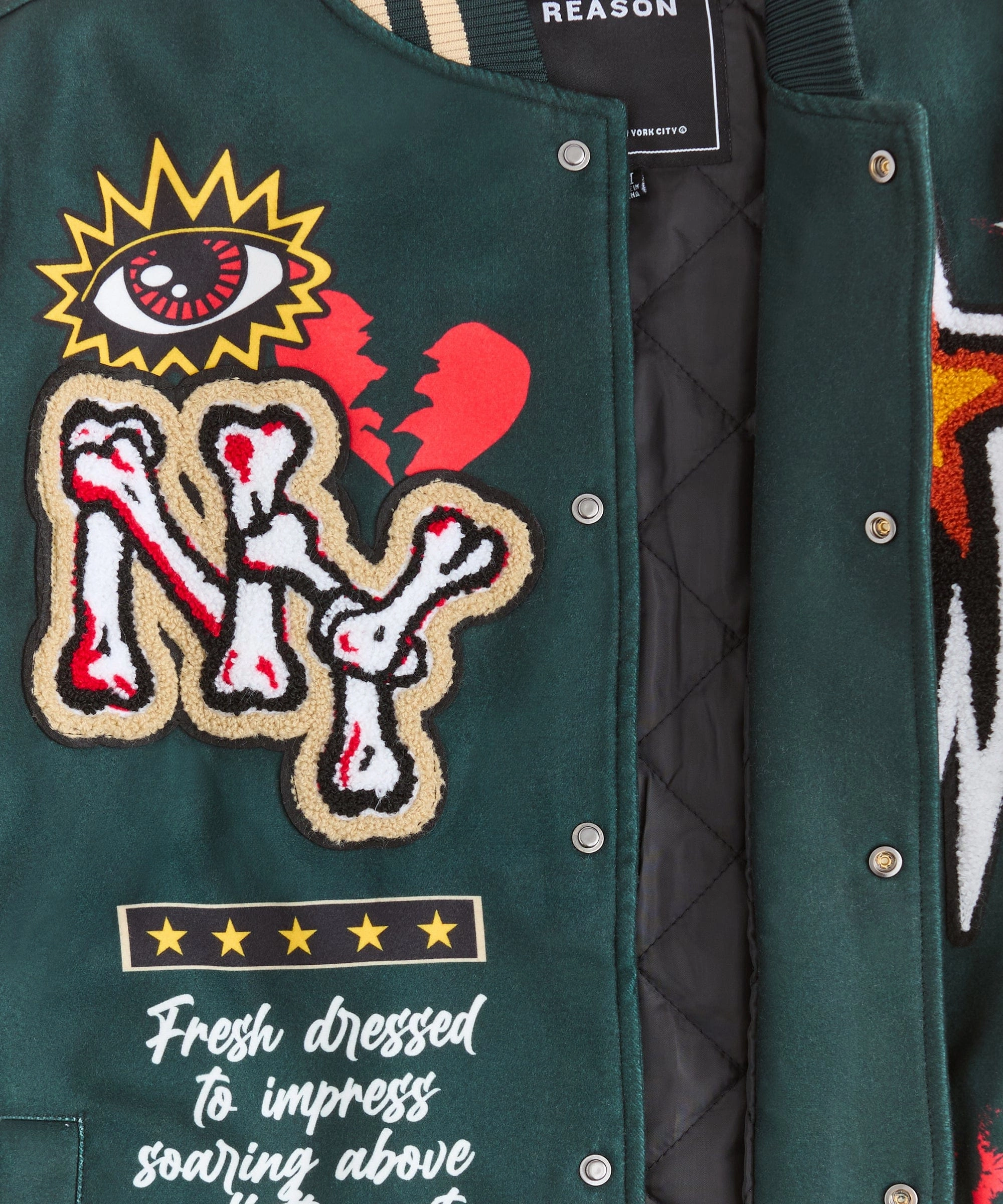 MultiAngleVentilation Super Fly Chenille Patched Varsity Jacket - Green