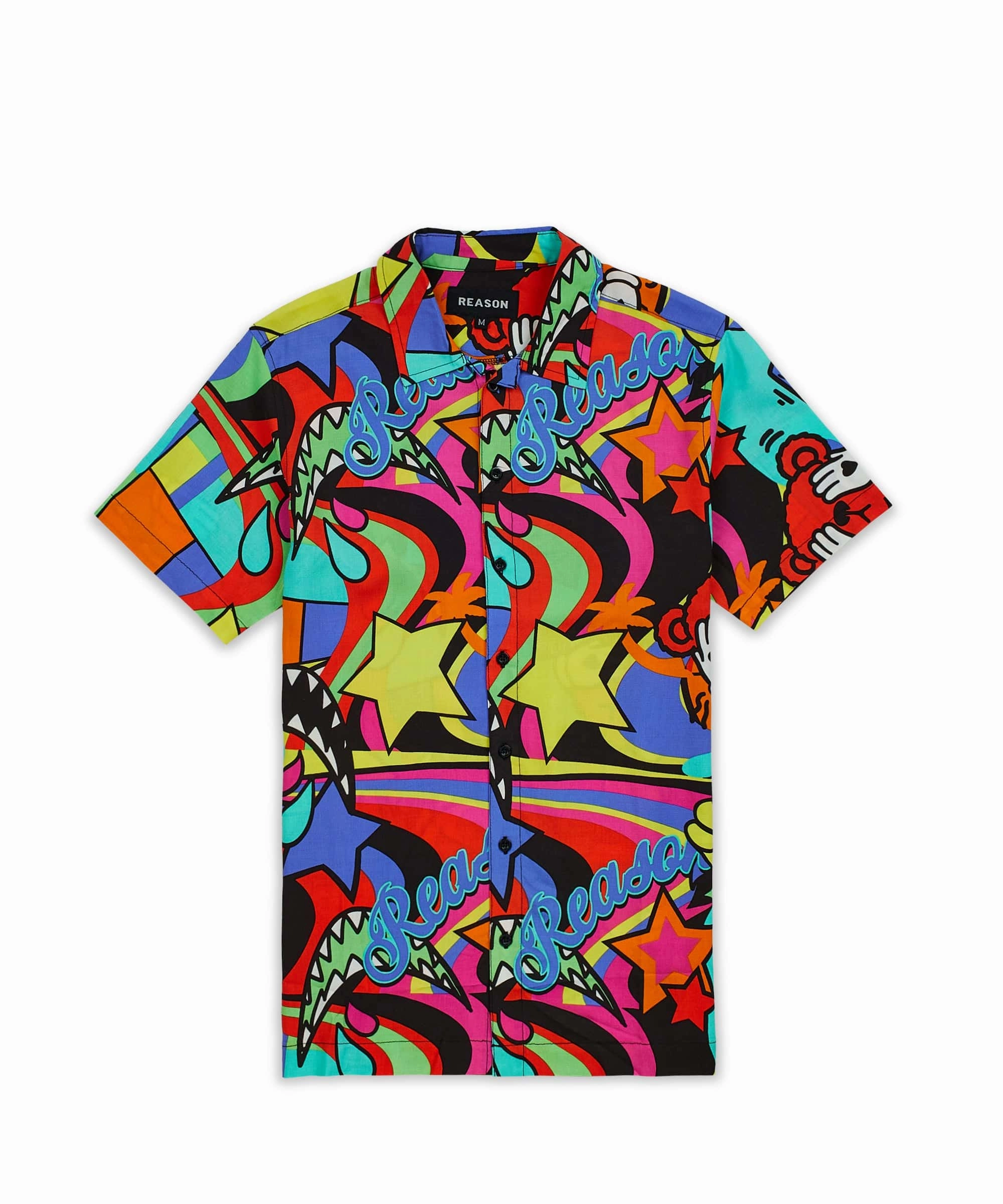 Brushed Microfiber Surface OdorResistant Coating Trippy Star Allover Print Short Sleeve Shirt