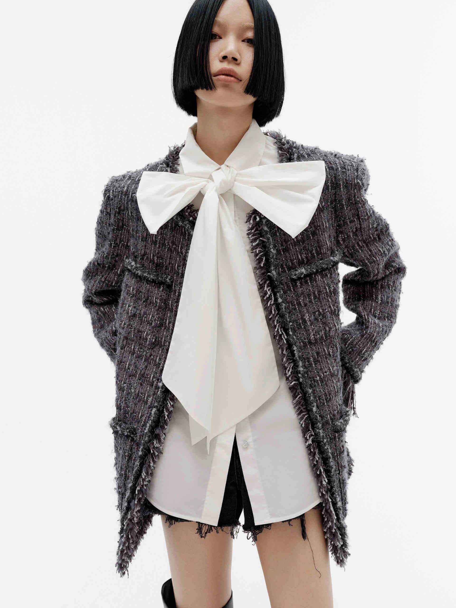 Rain Guard Tweed Textured Midi Jacket