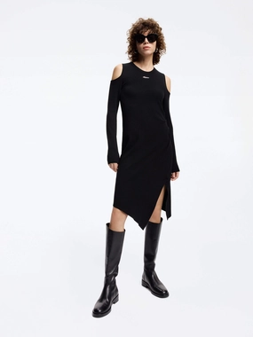 Cut Shoulder Midi Dress Cozy Layering Casual Elegance