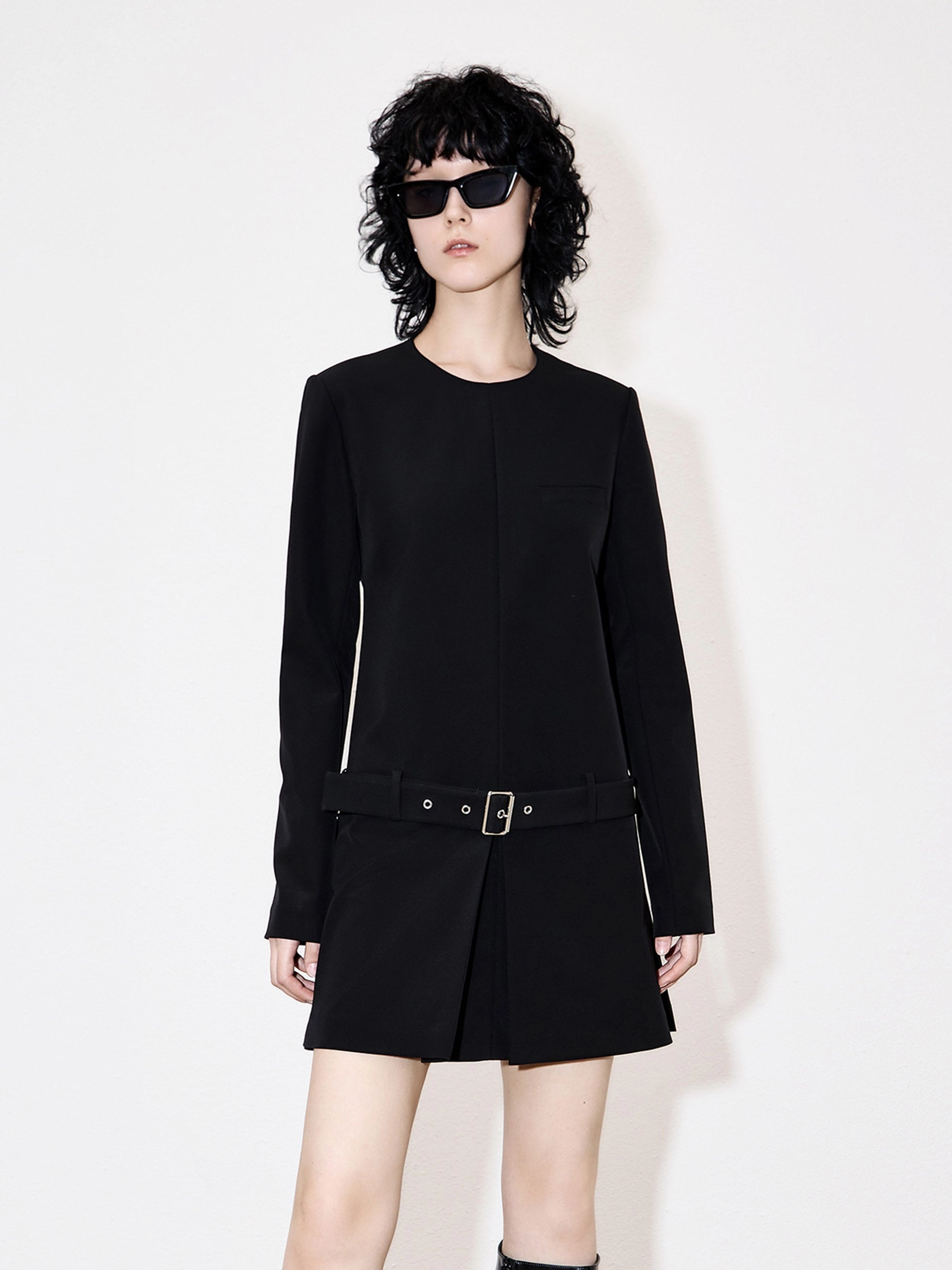 Acetate Blend Dress with Belt Event Perfect