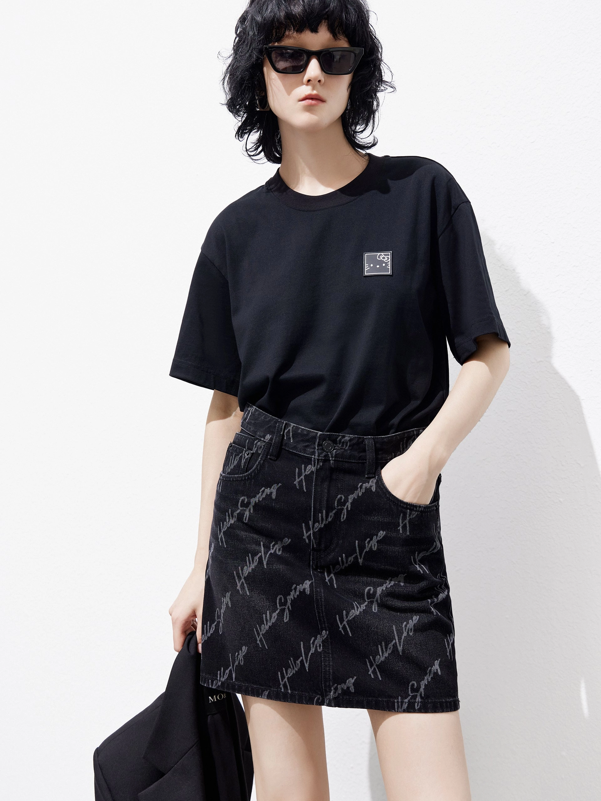 Durable Hem Comfort for All Deconstruct Letter Print Denim Skirt