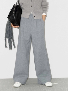 Wide Leg Pleated Sweatpants Solid shade