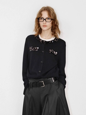 MoistureWicking Technology Button Closure Sequin Cardigan