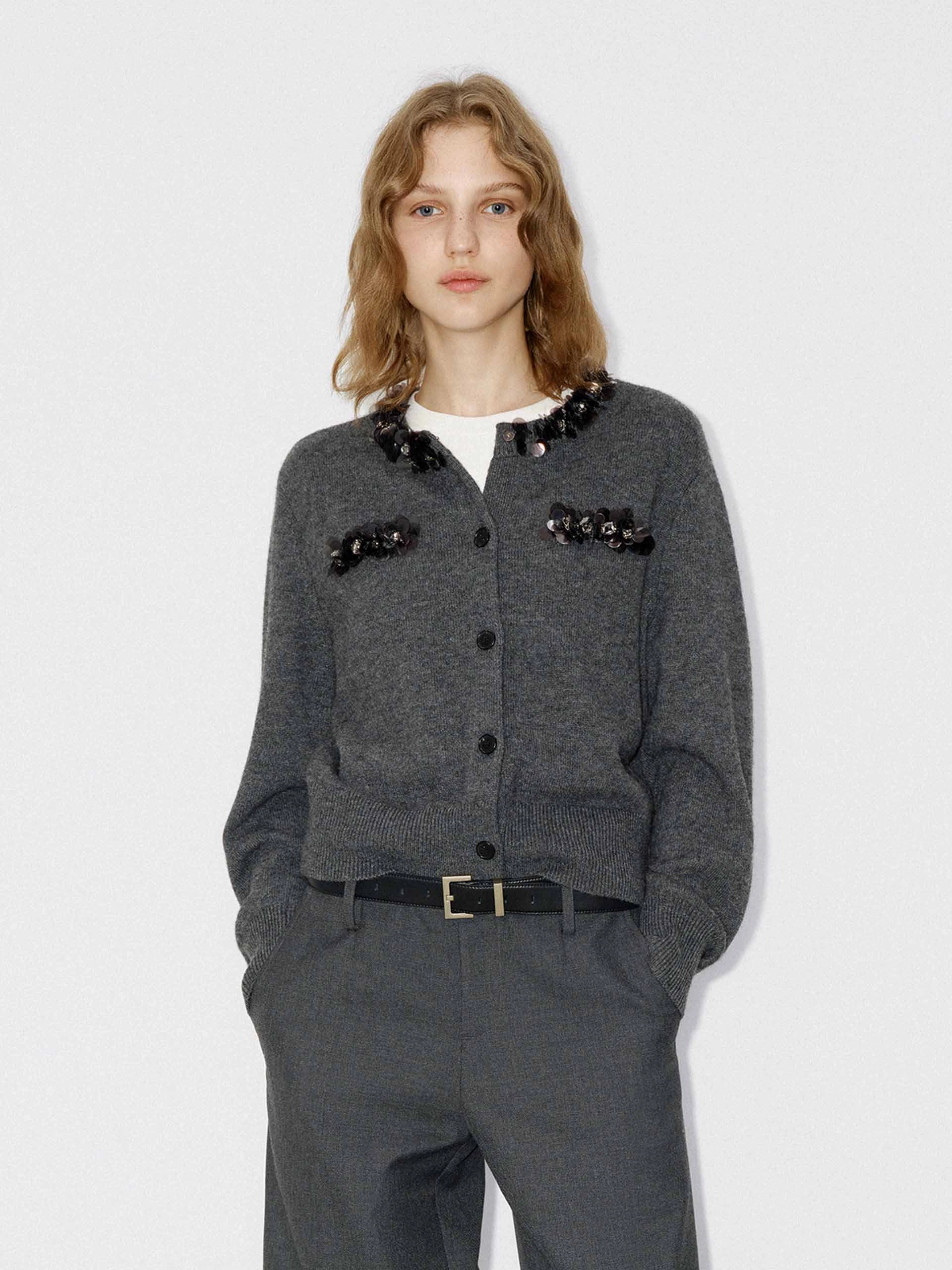 Button Closure Sequin Cardigan WeightedHem