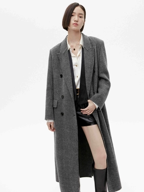Double Breasted Herringbone Coat Wardrobe Essential ScratchResistant Zippers