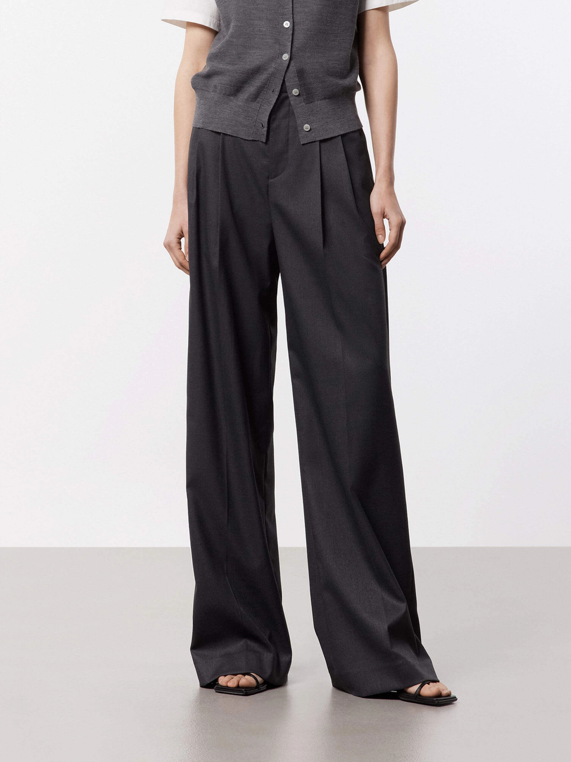 Flexible Material Straight Leg Tailored Pants