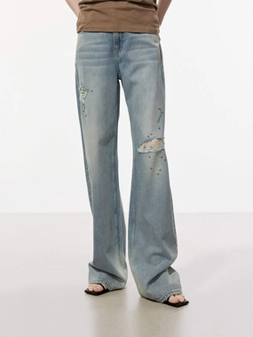 Comfort Stretch Weave Autumn Days Parent Style Beading Detail Ripped Jeans