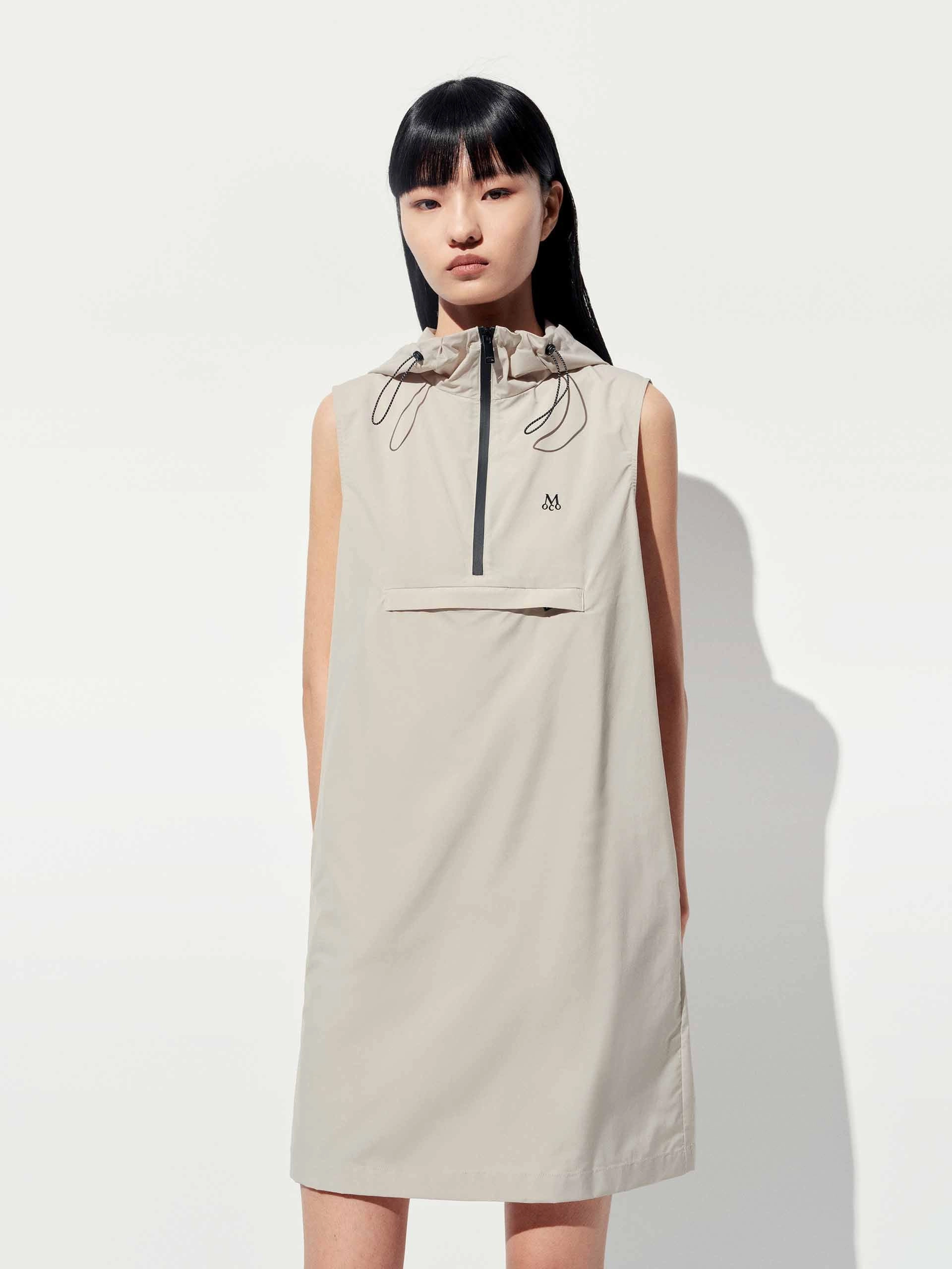Light Drape Hoodie Drawstring Sleeveless Dress