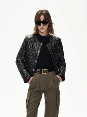 Cropped Leather Puffer Jacket UV Protection Finish Light Pack Option
