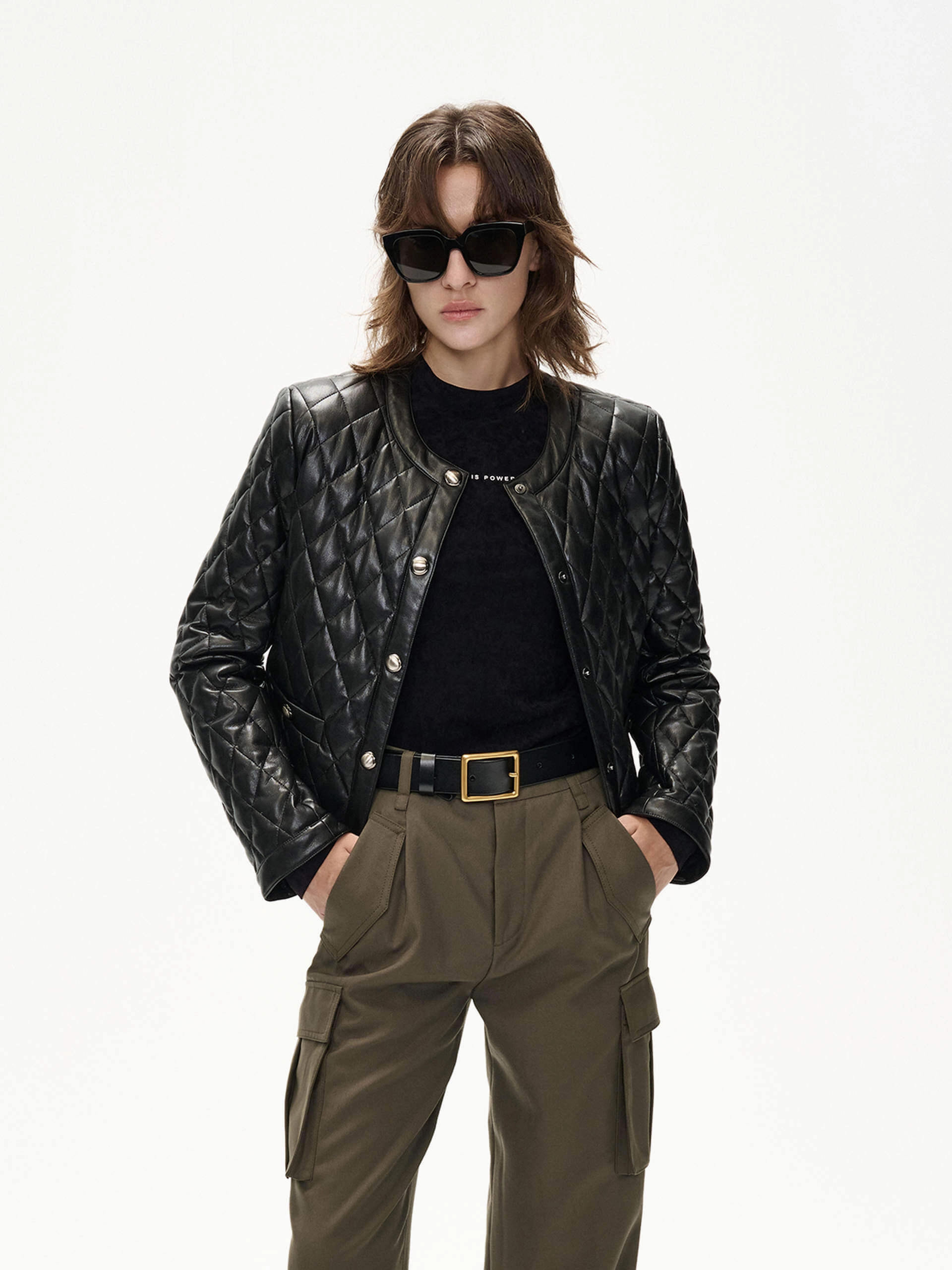 Cropped Leather Puffer Jacket UV Protection Finish Light Pack Option