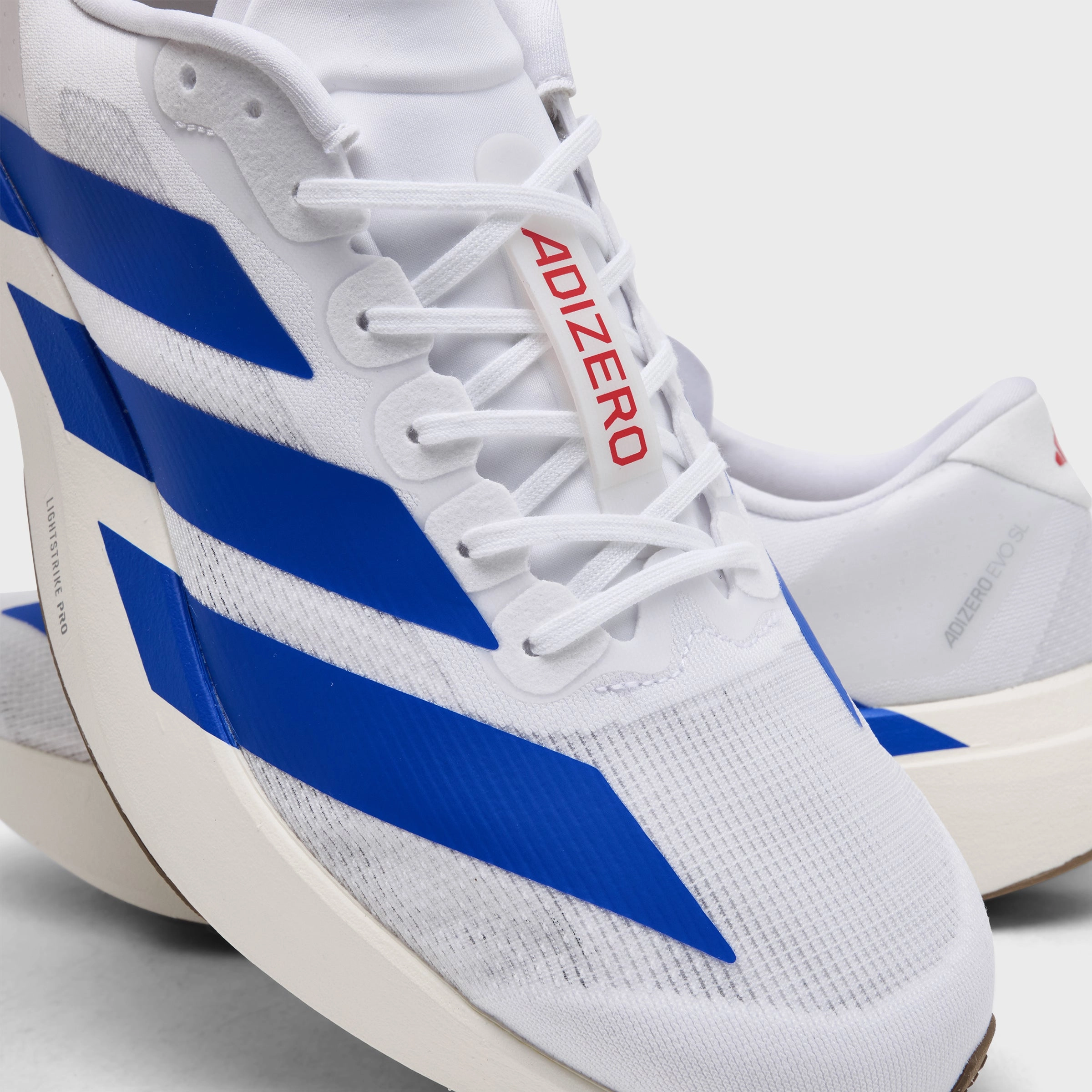 adidas Adizero EVO SL White / Blue - Blue Silent Walk