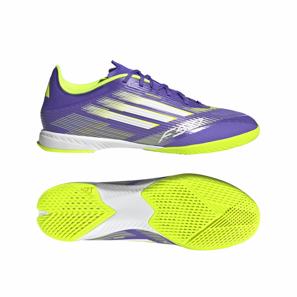 Adidas F50 League IN Indoor Football Boots (Purple Rush/Cloud White/Lucid Lemon) Neutral Stride Engineering Weekend Ready