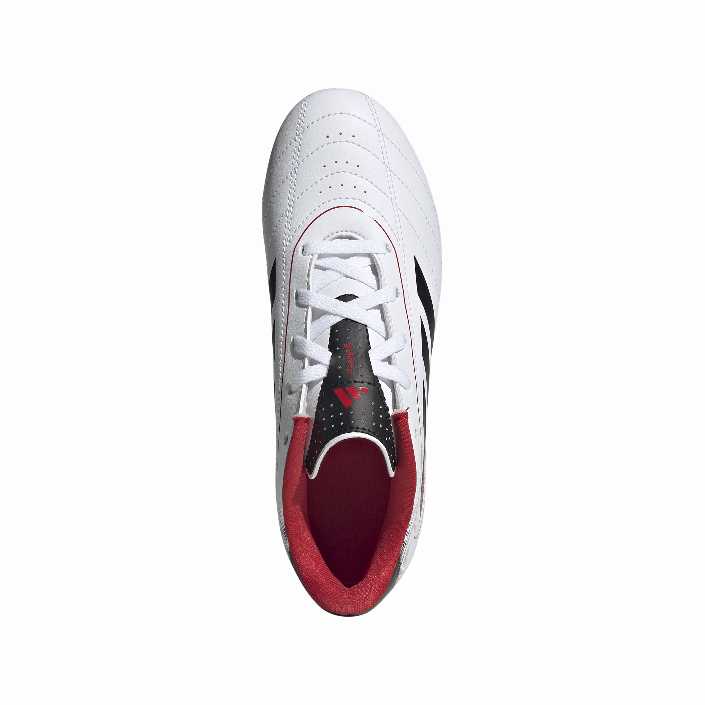 HyperDurable Outsole Compound Style Routine Adidas Goletto IX FG/MG Jnr Football Boots (White/Core Black/Better Scarlet)