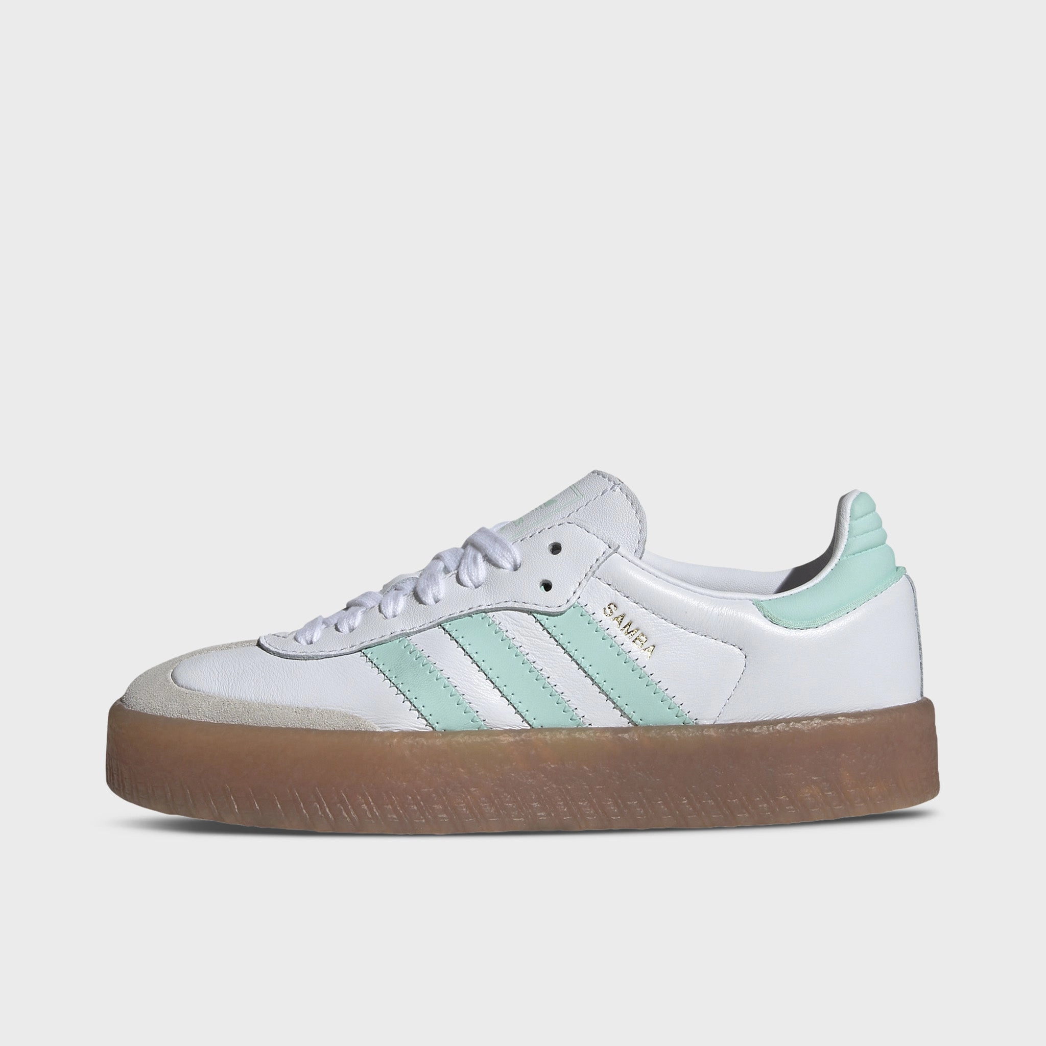 adidas Juniors' Sambae White / Clear Mint - Gold Metallic Hydrophobic Upper Sustainable Material Blend