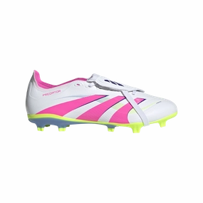 Adidas Predator League Fold-Over Tongue FG Football Boots (White/Lucid Pink/Lucid Lemon) Impact Resistant Foam Urban Mobility