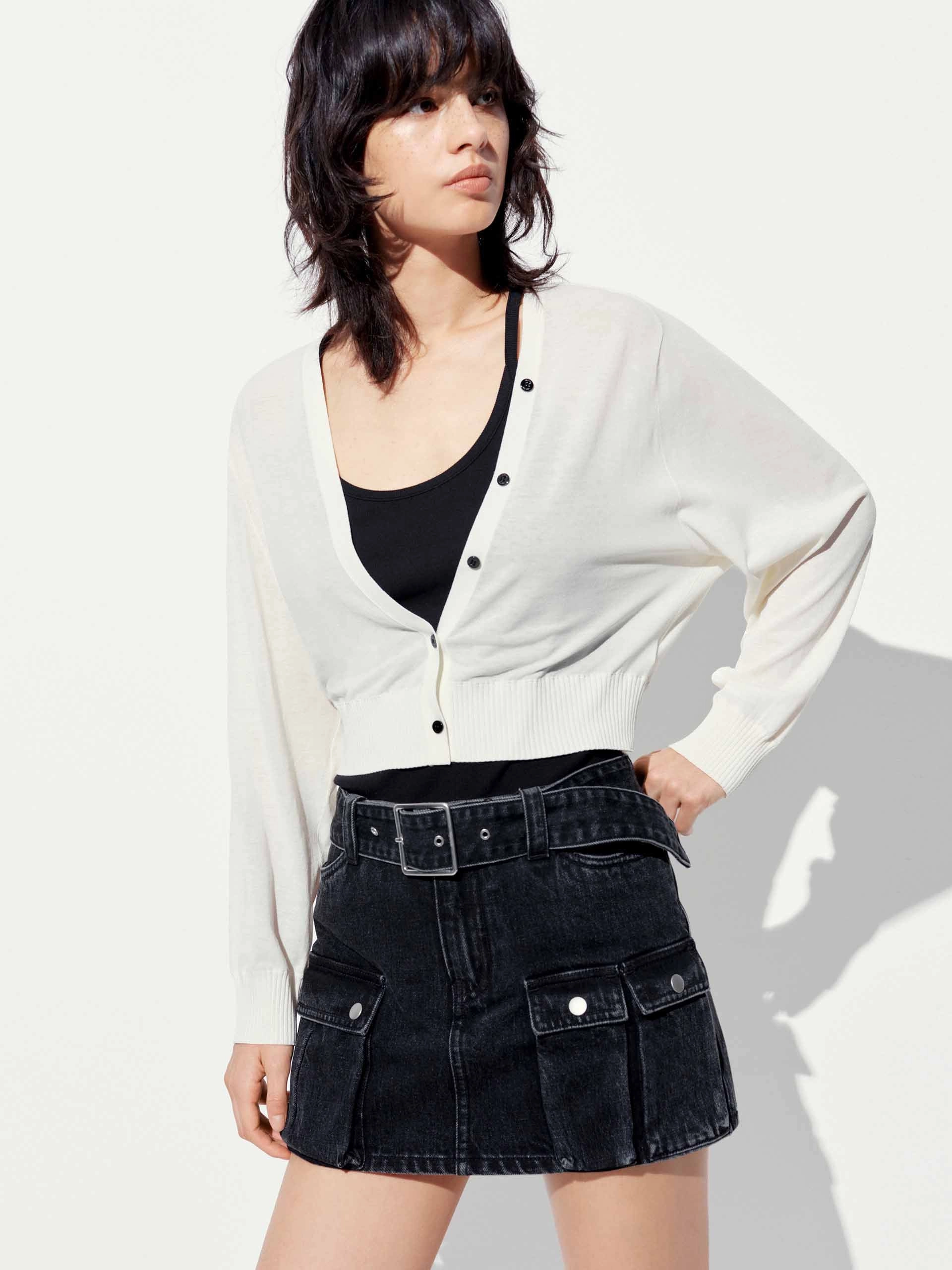Cropped V-neck Knit Cardigan Vintage Shirt