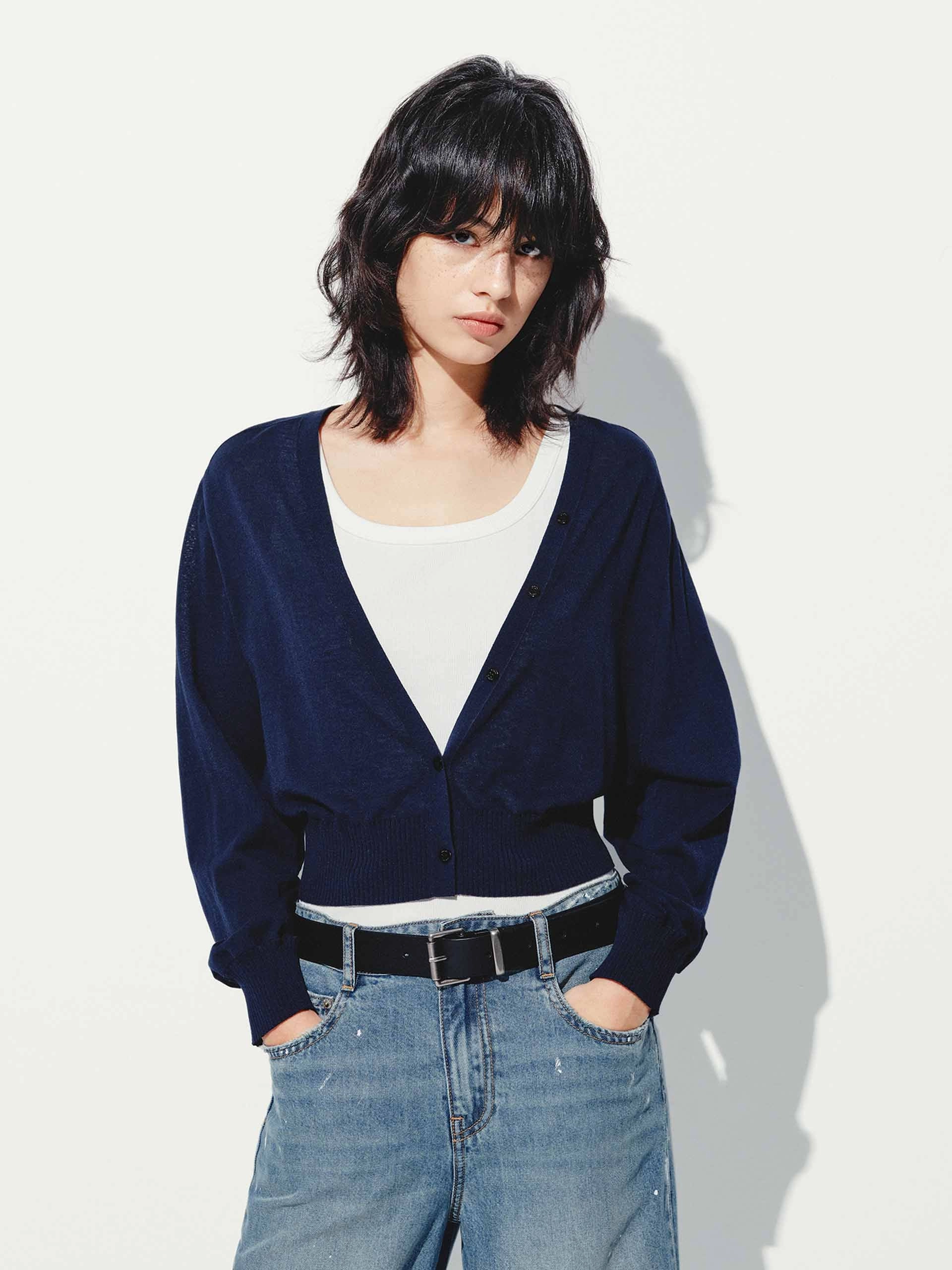 Resilient Elasticity Cropped V-neck Knit Cardigan