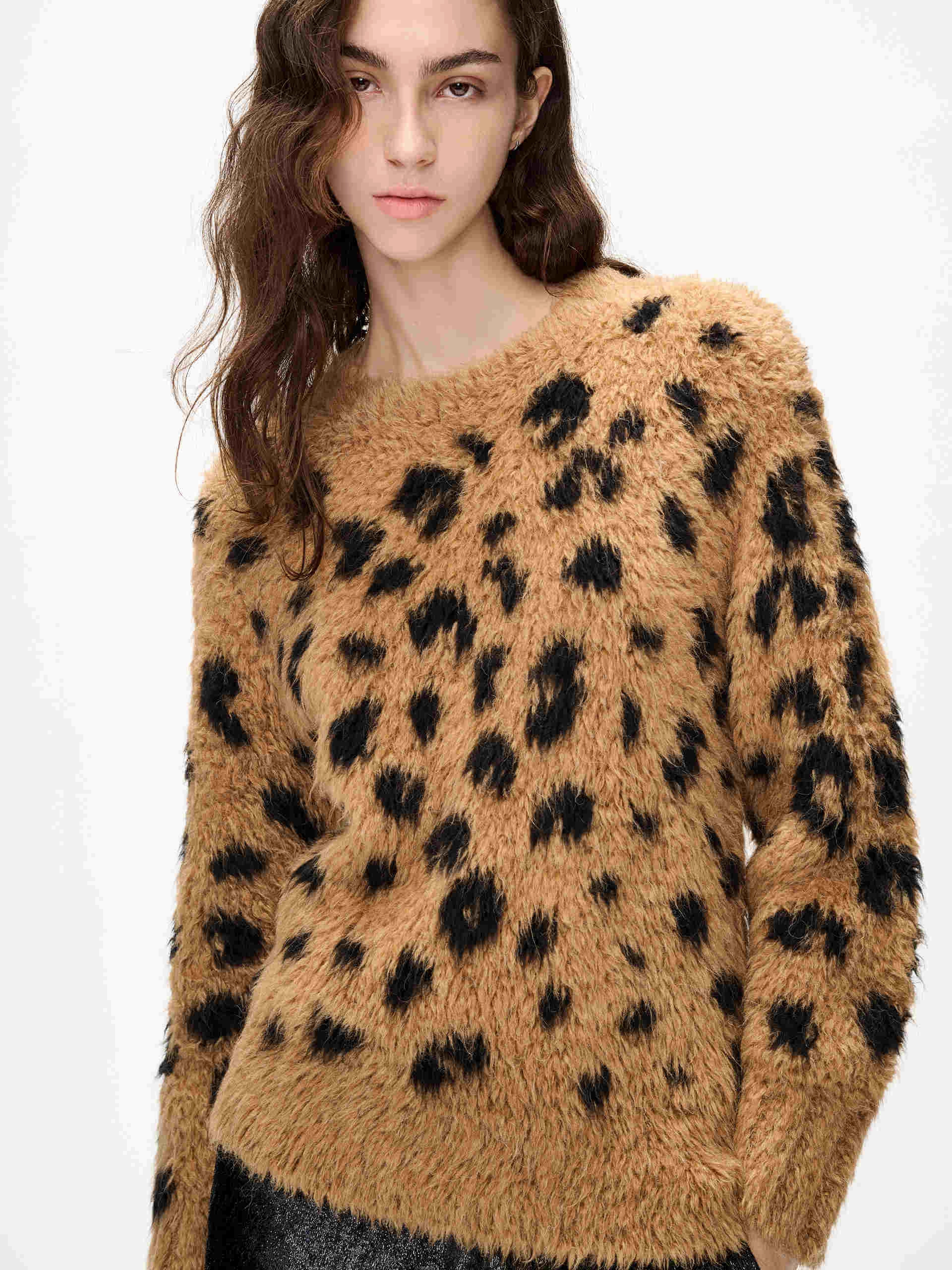 Leopard Print Knitted Sweater Layered Shoulder OdorResistant
