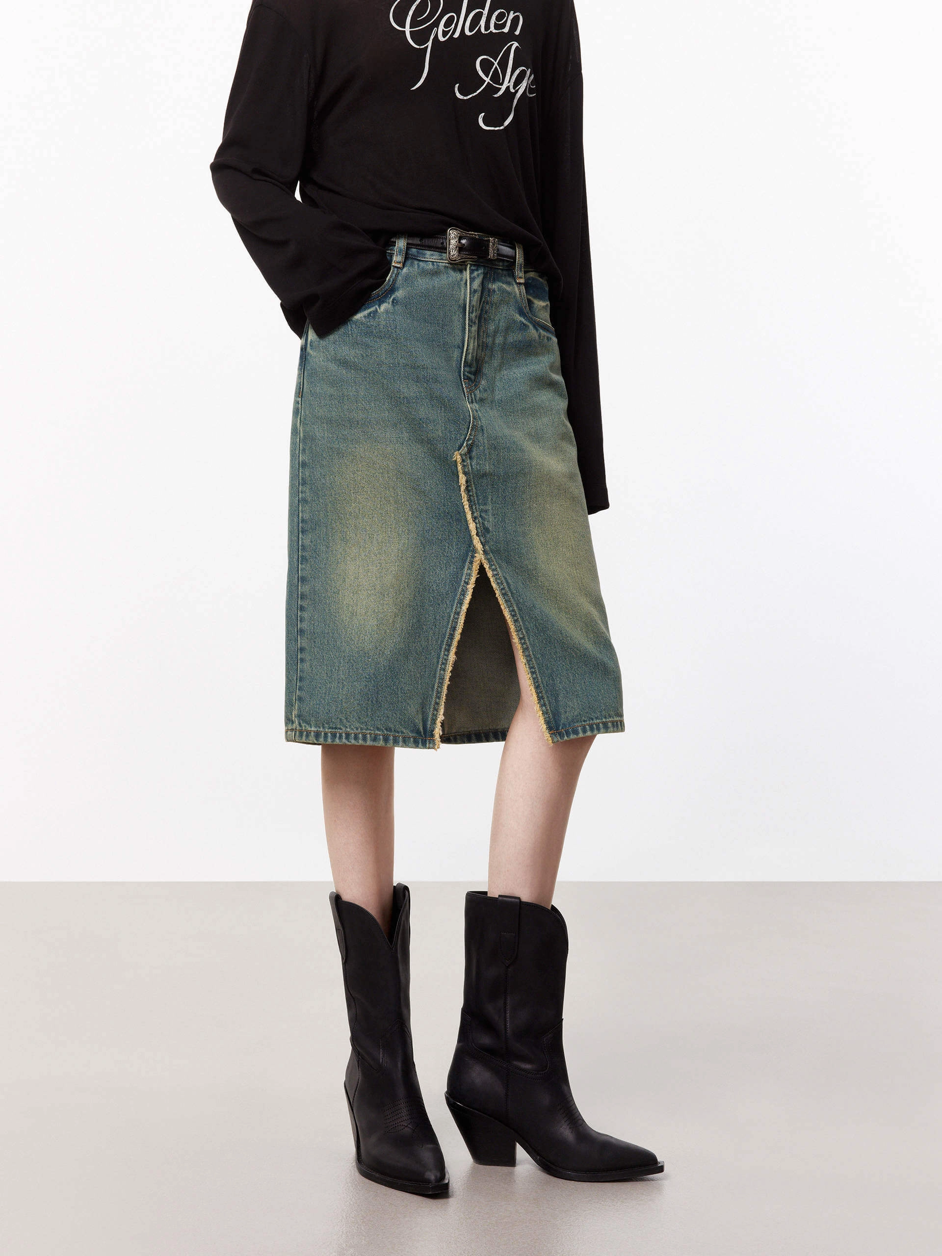 Slit Detailed Denim Skirt Easy Match