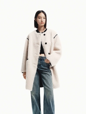 Casual Comfy Layer Noise Reduced Fabric Faux Shearling Midi Coat