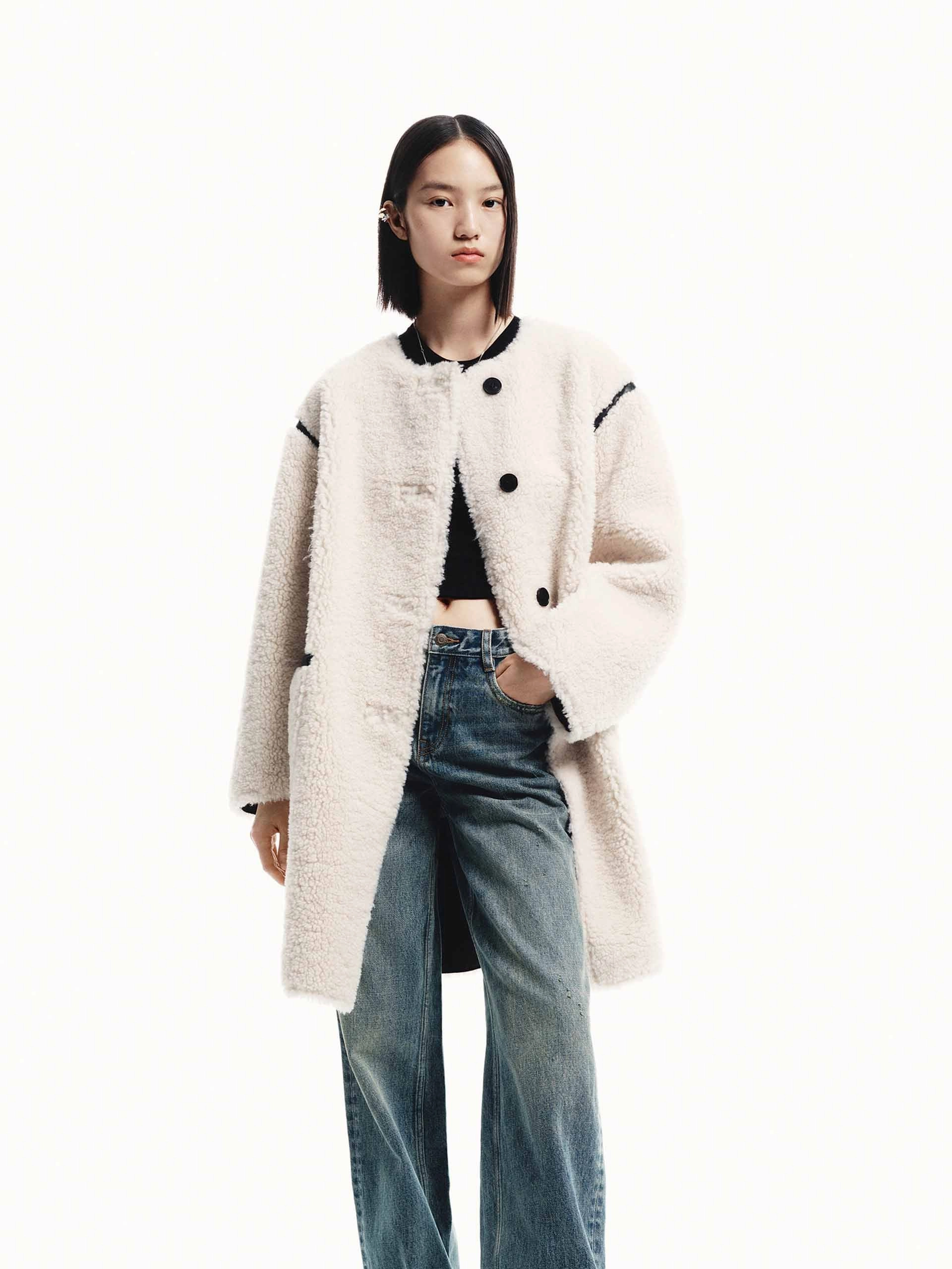 Tailored Cut Style Faux Shearling Midi Coat