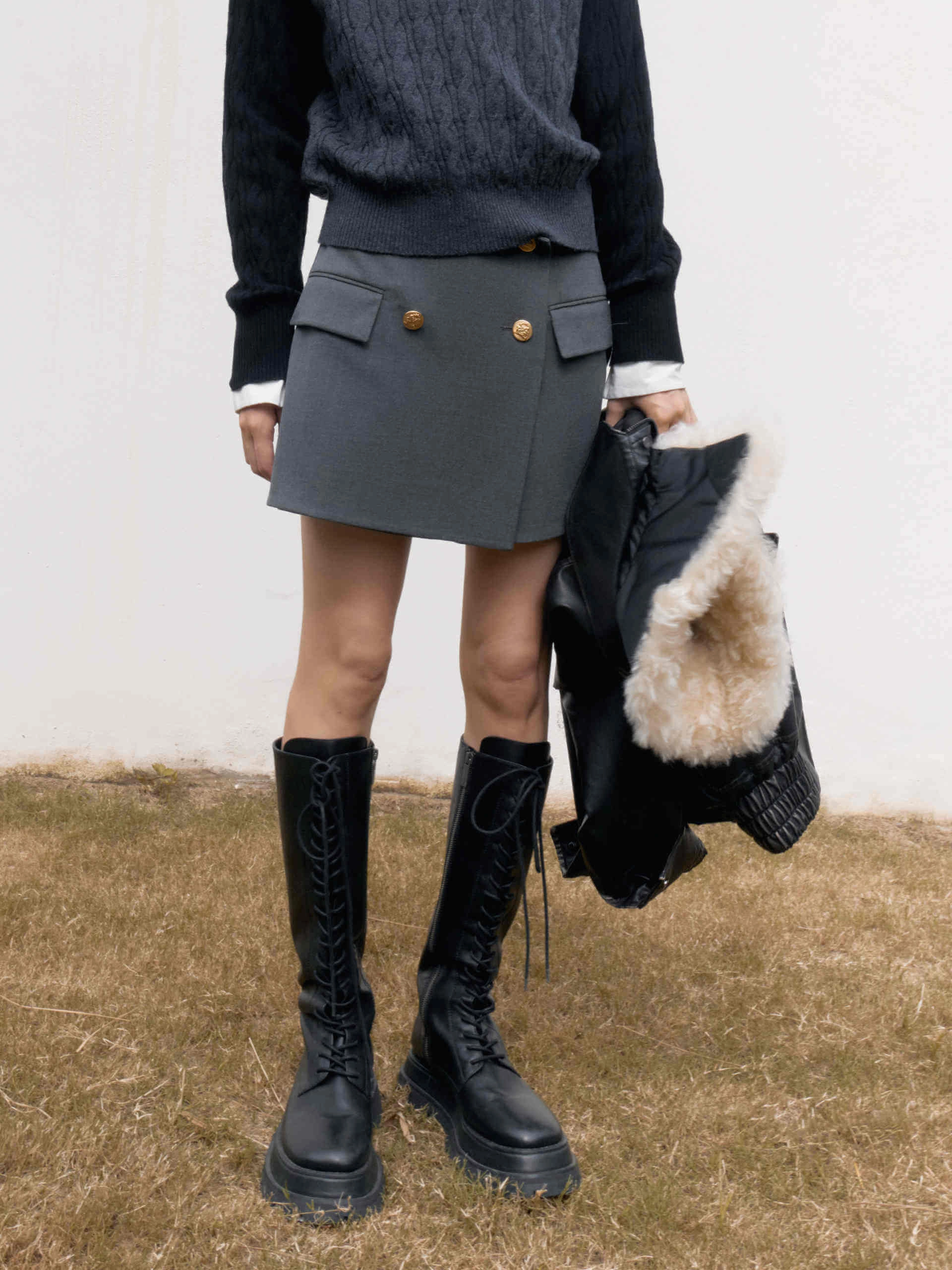 Flexible Knees Wrap Detail Tailored Skort