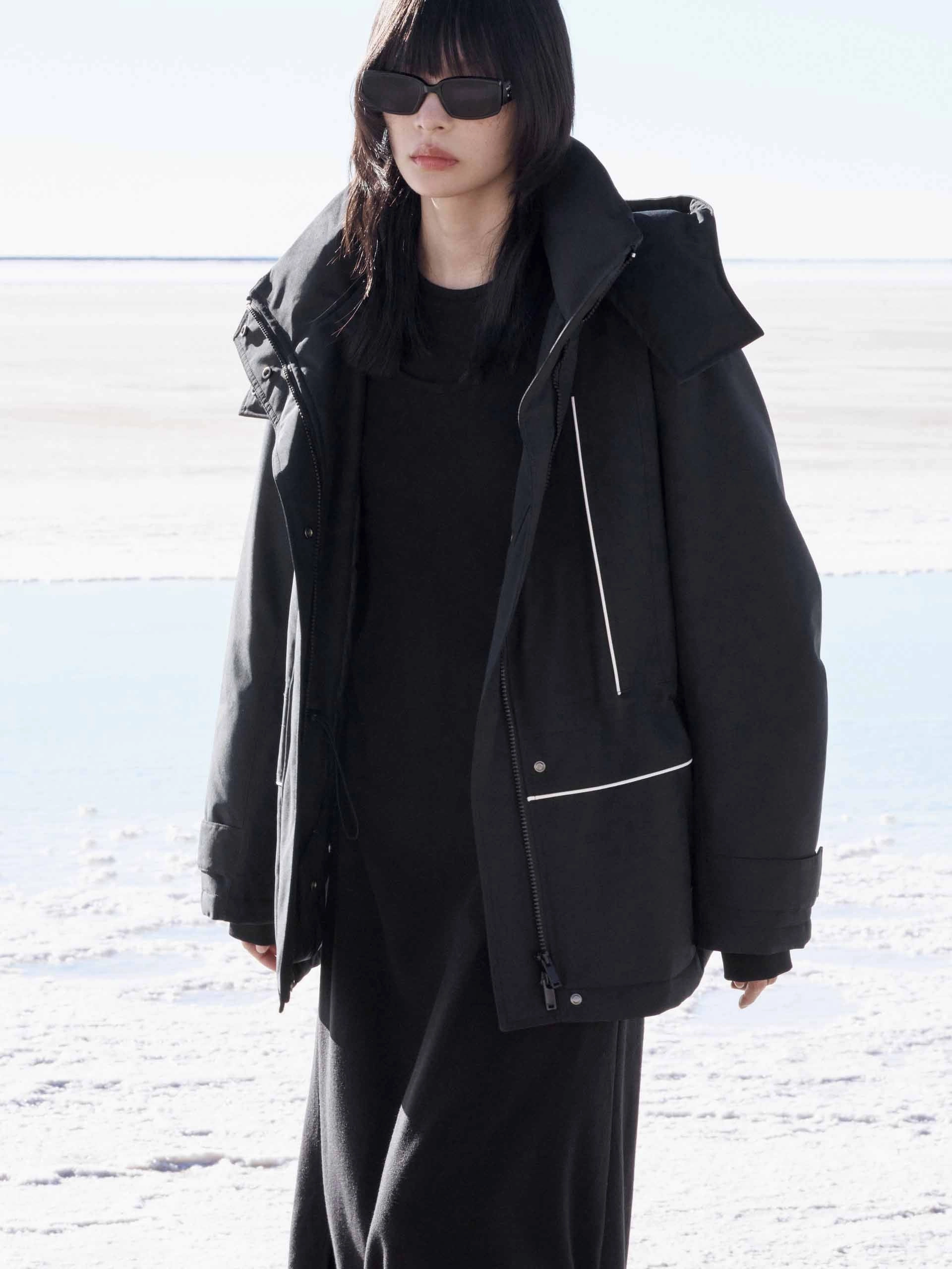 Adjustable Waist Down Jacket Neutral Look Reinforced Elbow Panels