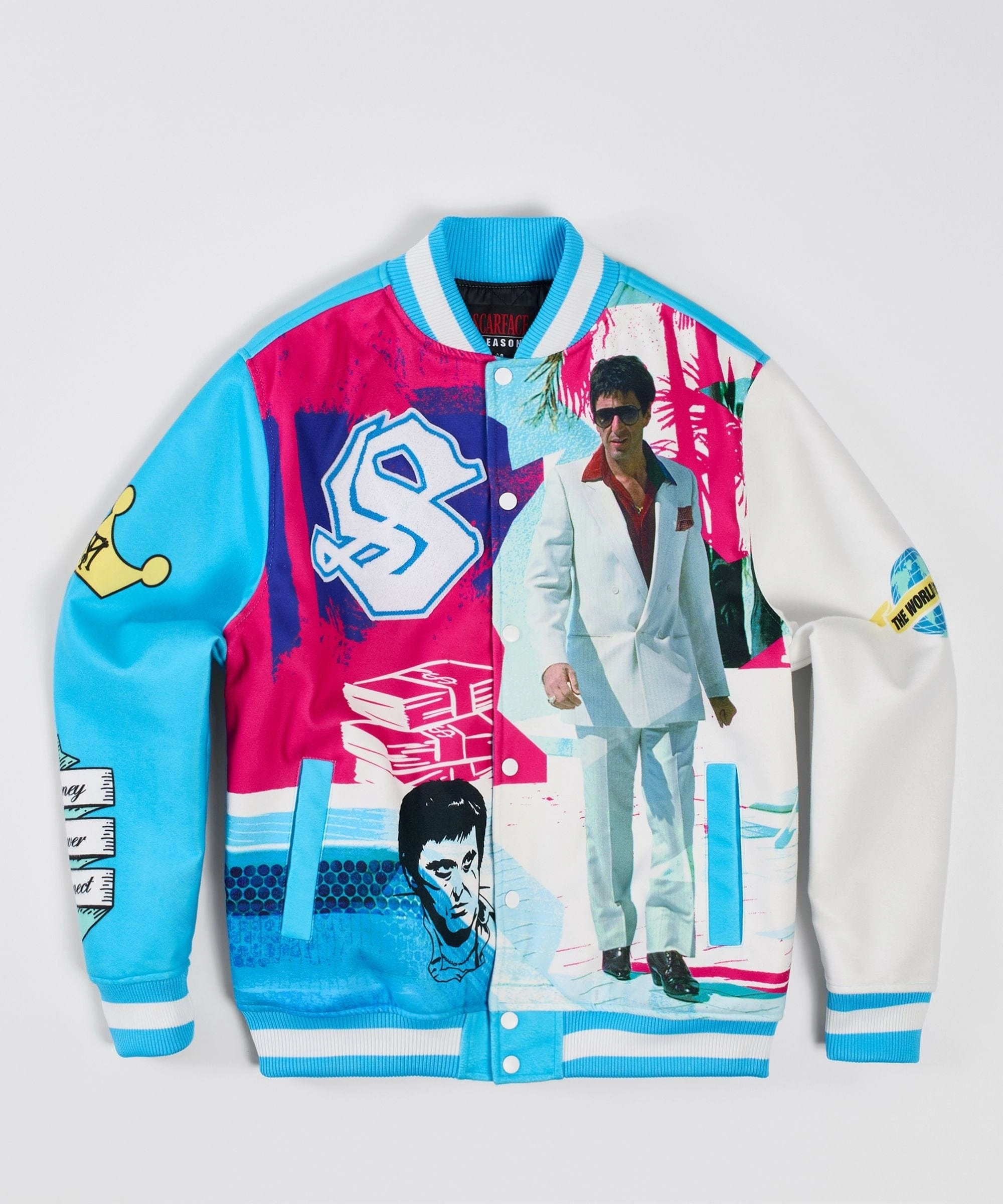 Scarface Retro Varsity Jacket - Blue RipResistant Reinforcement Hidden Pocket System