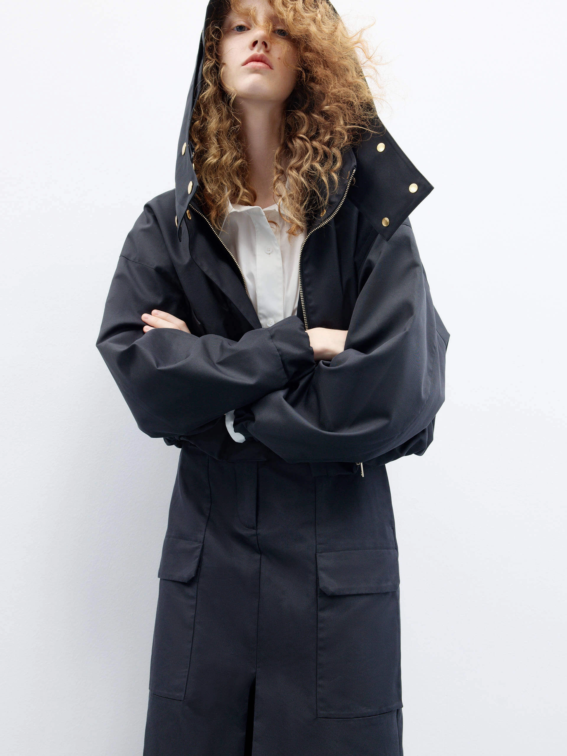 Cropped Hooded Jacket Casual Classic Rubberized Zippers