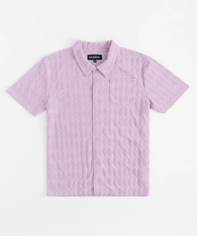 ButtonlessClosure Diamond Plate Towel Color Blocked Short Sleeve Button Down Shirt - Mauve