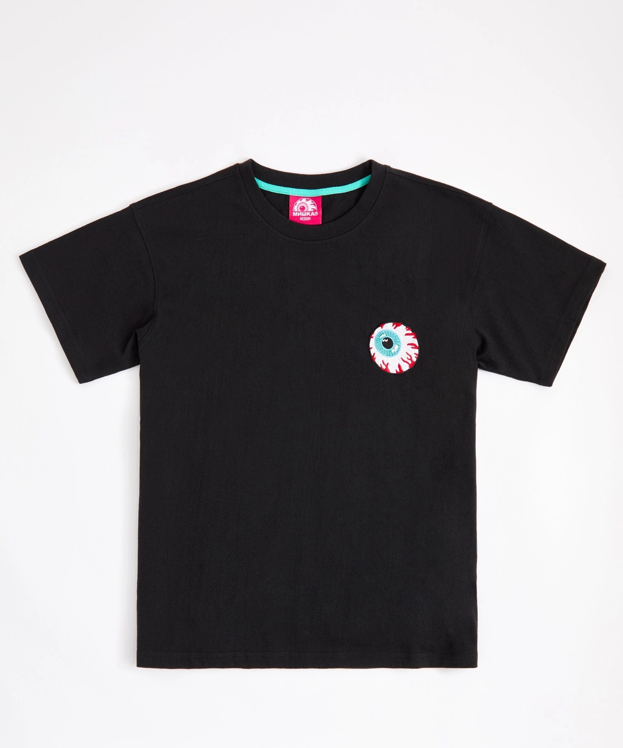 Contrast Stitching Low Profile Seaming Mishka Eyeball Logo Keep Watch Short Sleeve Tee - Black